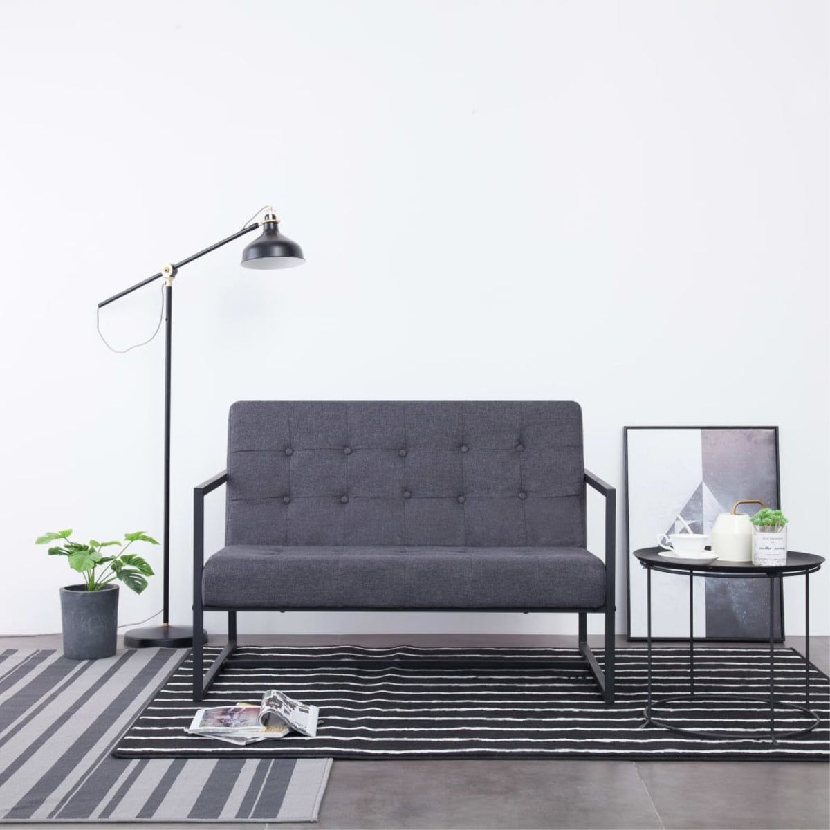 Vidaxl 2-Seater Sofa With Armrests Dark Gray Steel And Fabric