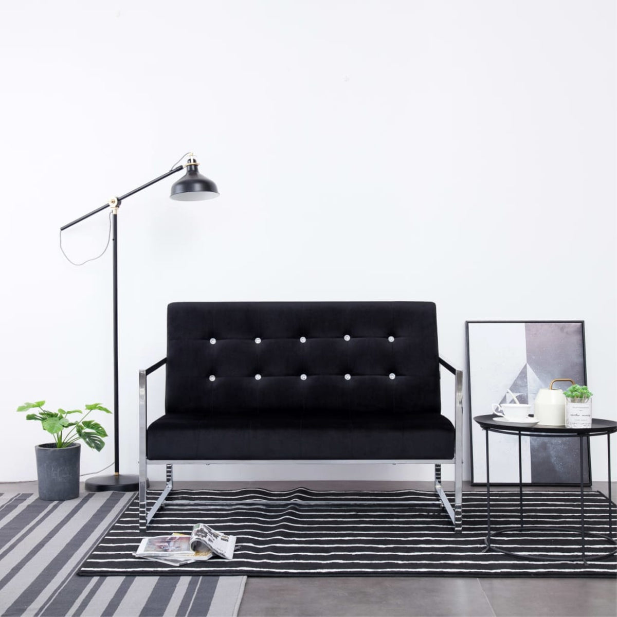 Vidaxl 2-Seater Sofa With Armrests Black Chrome And Velvet