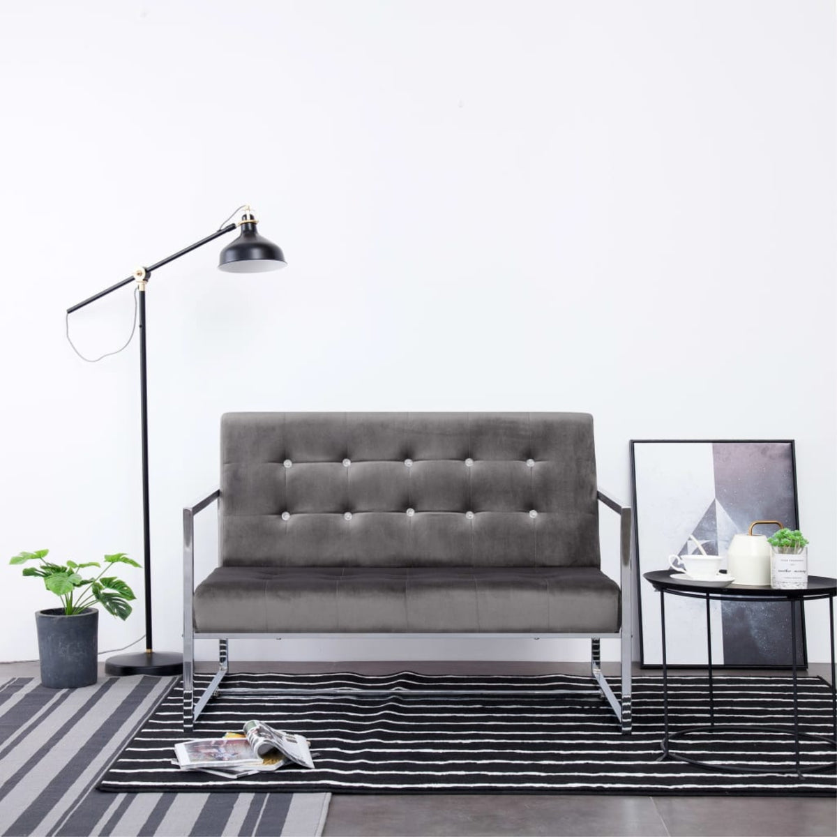 Vidaxl 2-Seater Sofa With Armrests Dark Gray Chrome And Velvet