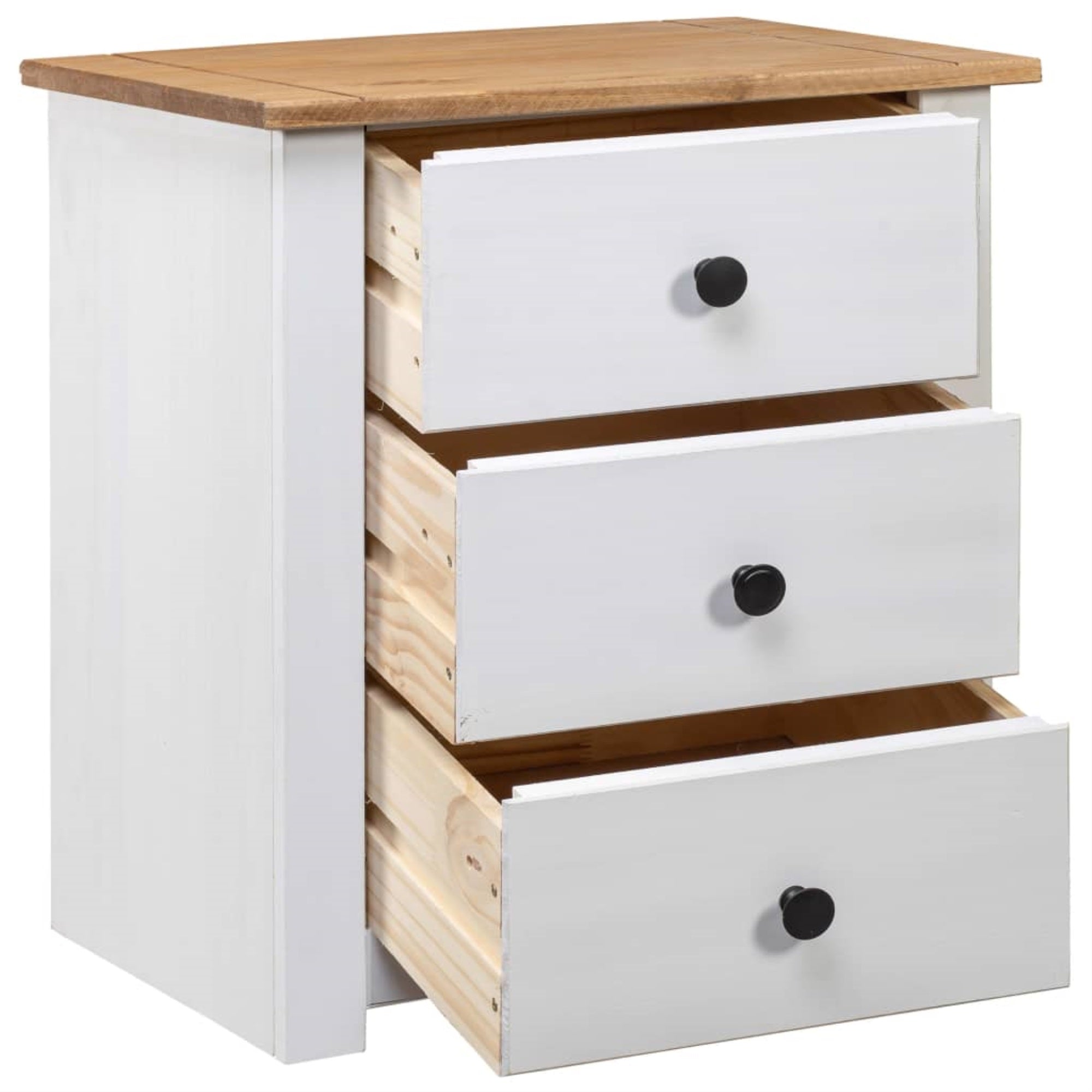 Vidaxl Bedside Cabinet White 18.1'X15.7'X22.4' Pinewood Panama Range