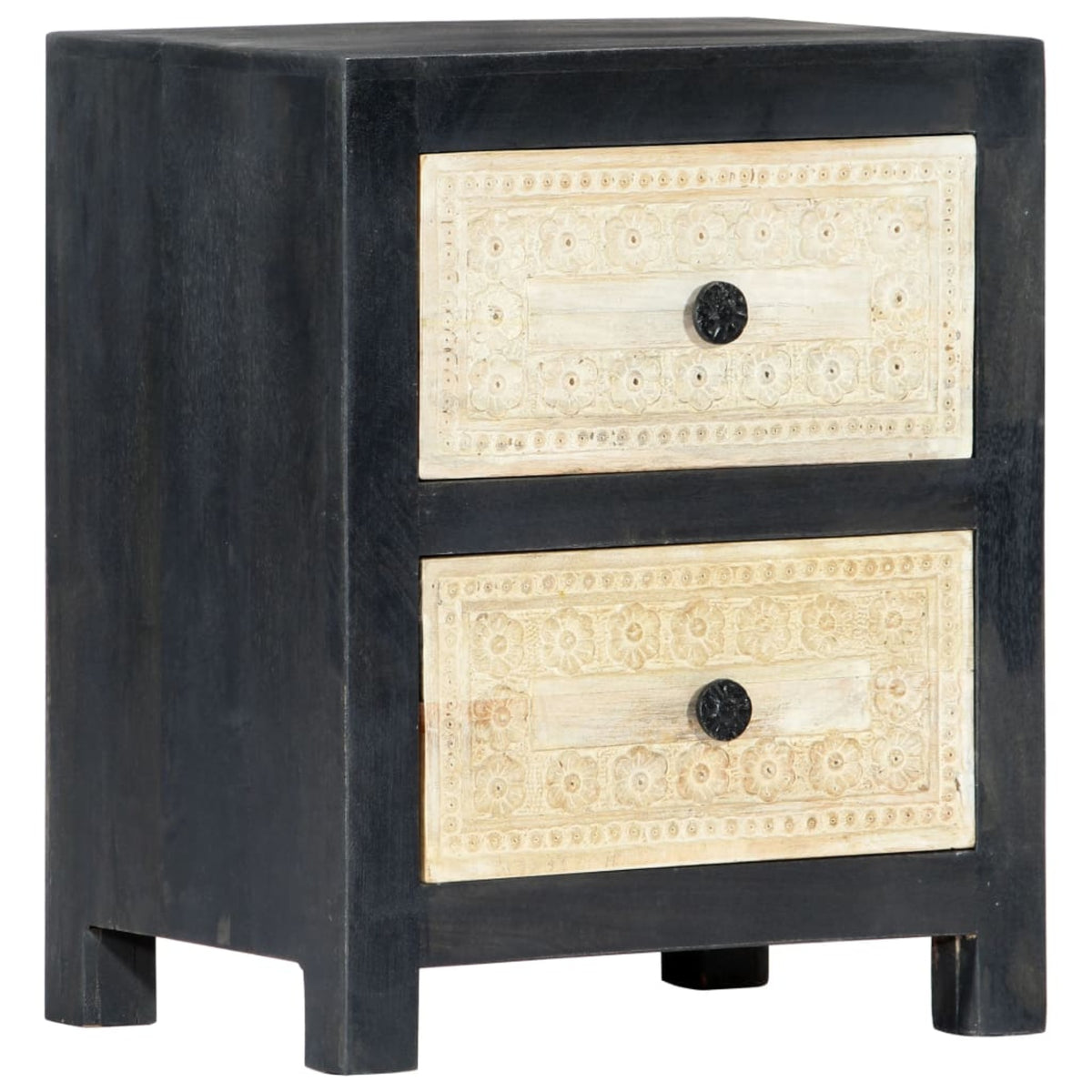 Vidaxl Hand Carved Bedside Cabinet Gray 15.8'X11.8'X19.7' Solid Mango Wood