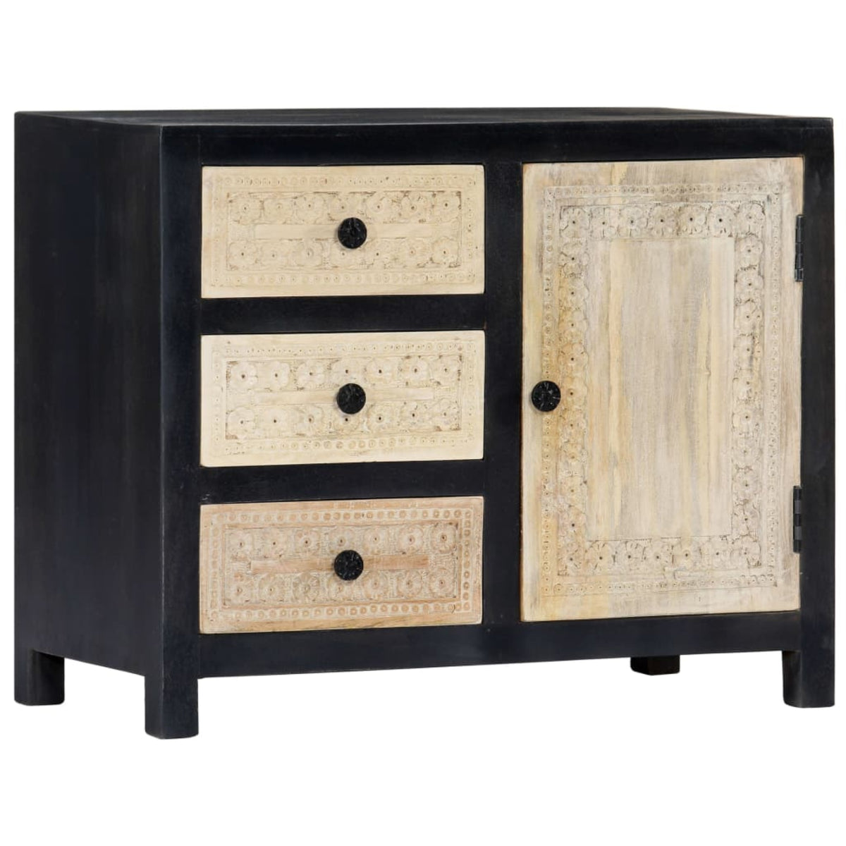 Vidaxl Hand Carved Side Cabinet Gray 29.5'X13.8'X23.6' Solid Mango Wood