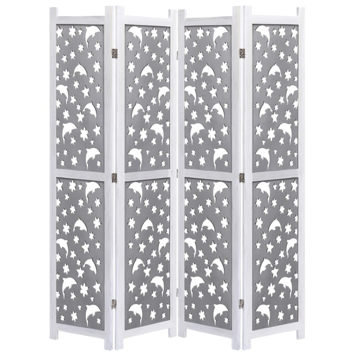 Vidaxl 4-Panel Room Divider Gray 55.1'X64.7' Solid Wood