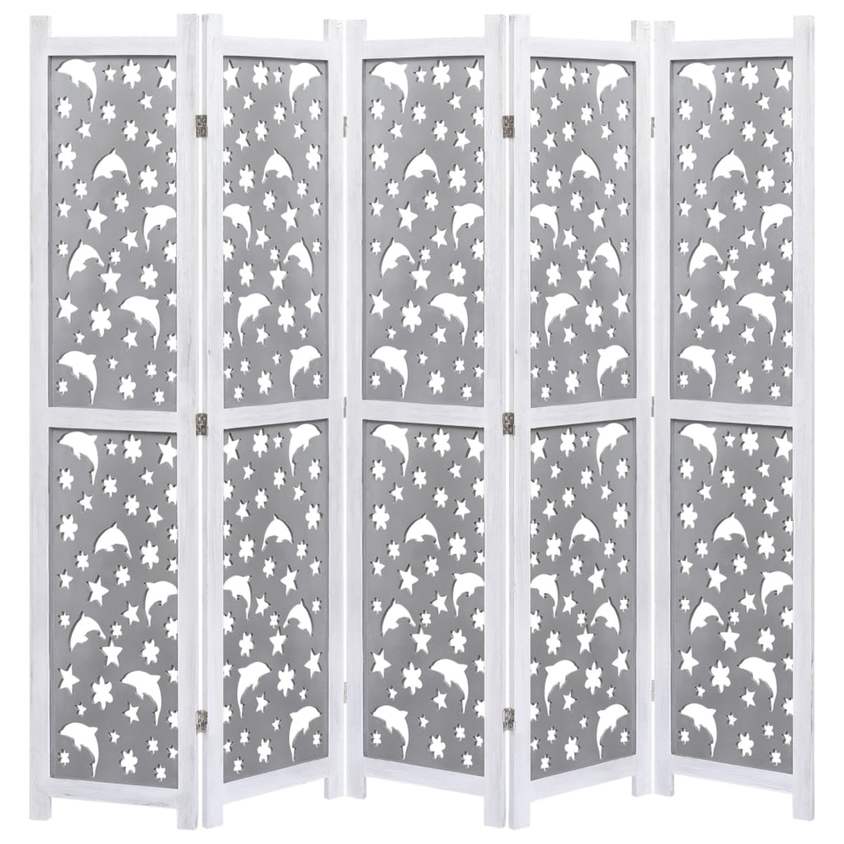 Vidaxl 5-Panel Room Divider Gray 68.9'X64.7' Solid Wood