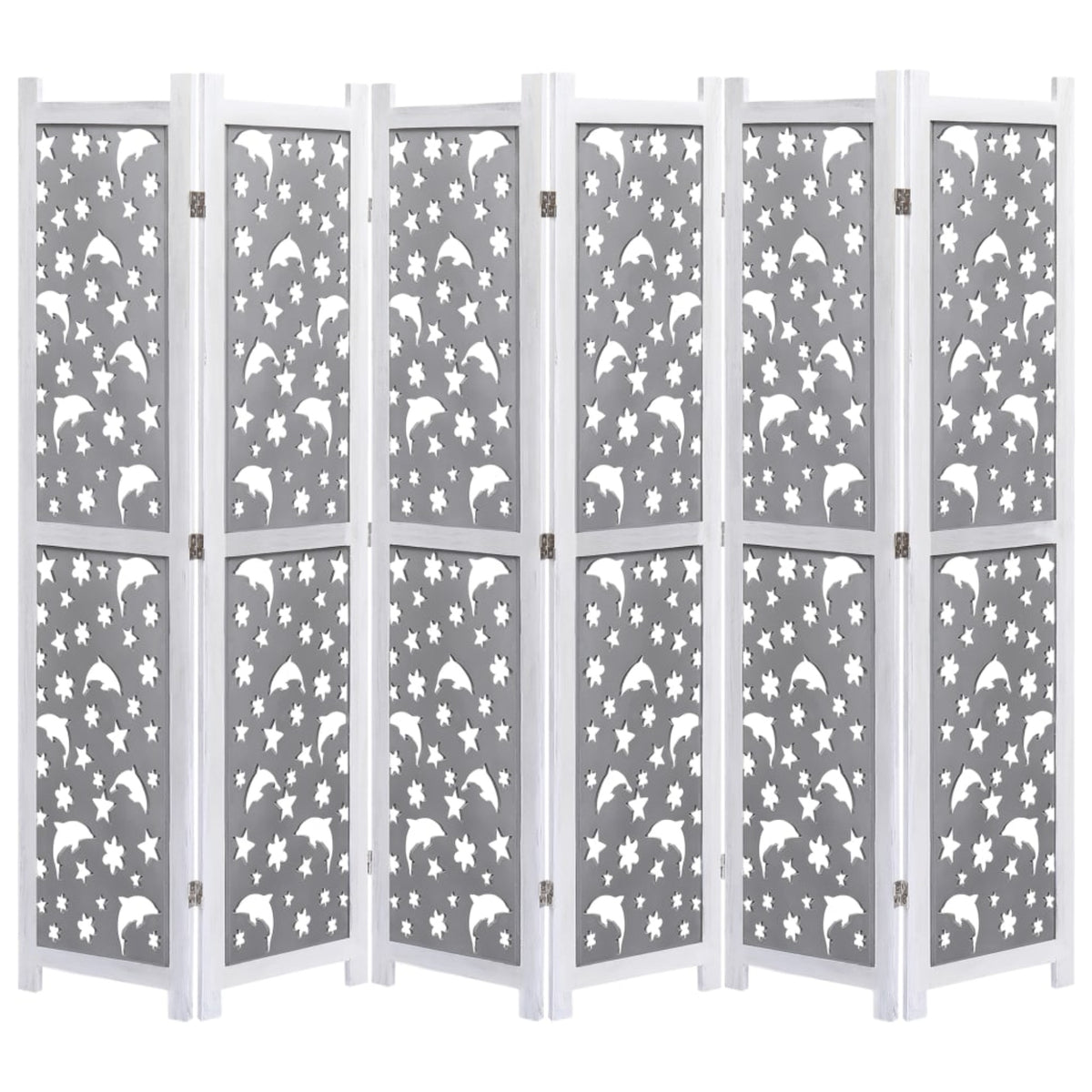 Vidaxl 6-Panel Room Divider Gray 82.7'X64.7' Solid Wood