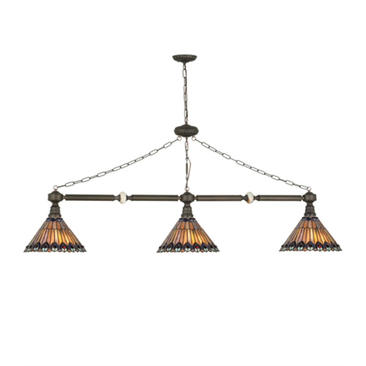 45'L Tiffany Jeweled Peacock 3 Lt Island Pendant