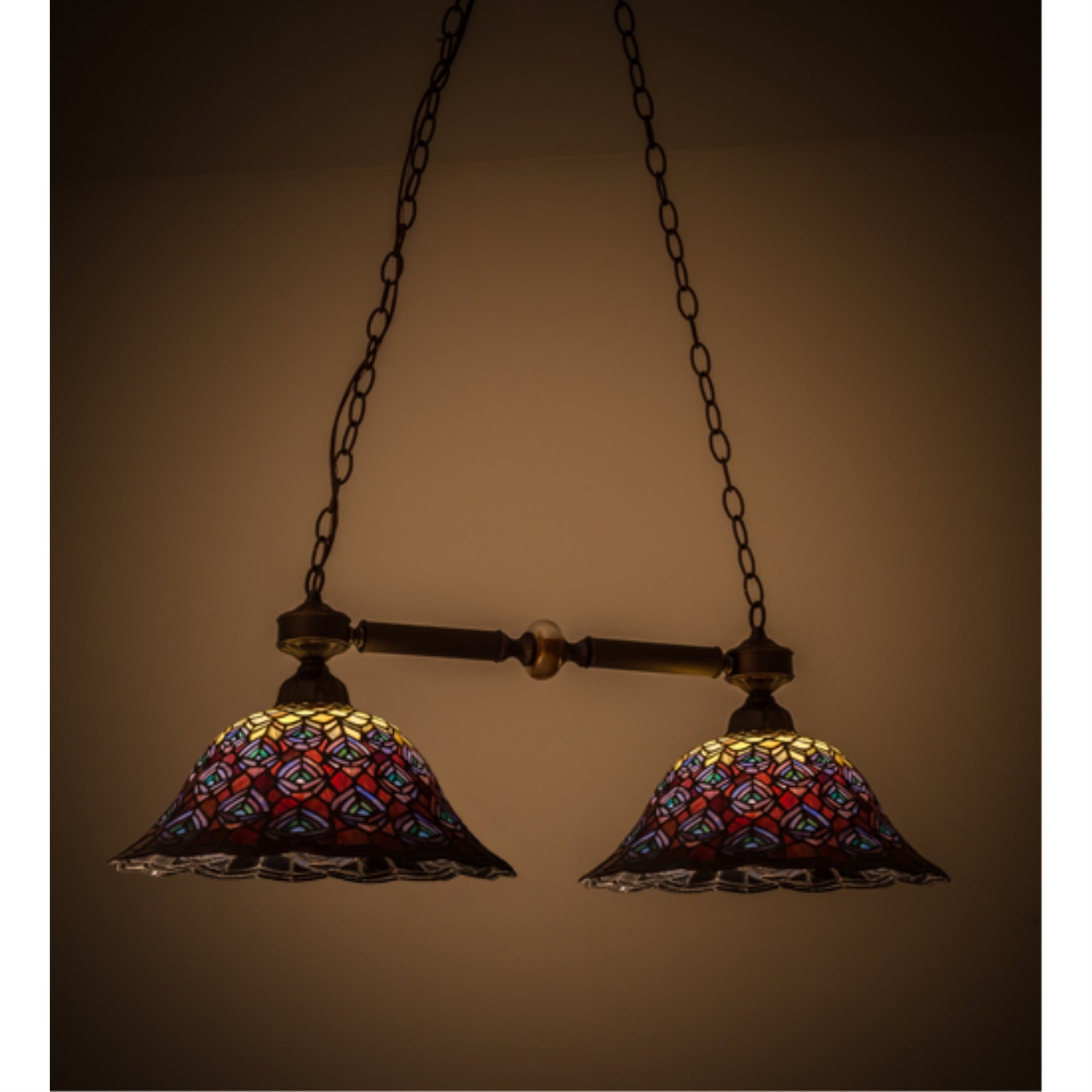 36.5'L Tiffany Peacock Feather 2 Lt Island Pendant