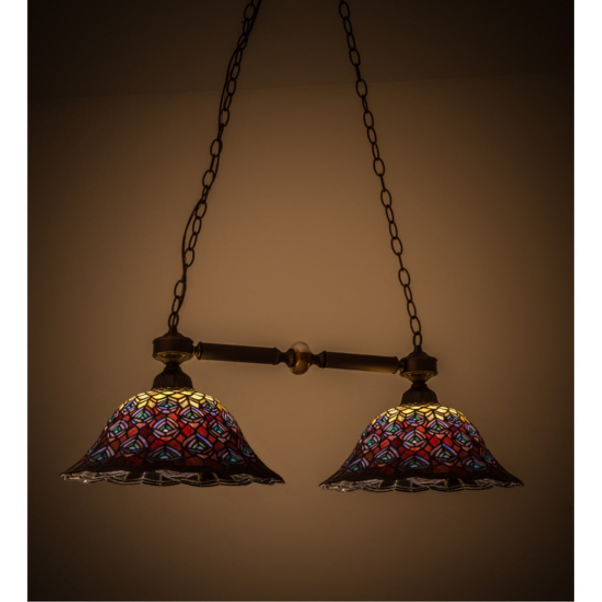 36.5'L Tiffany Peacock Feather 2 Lt Island Pendant