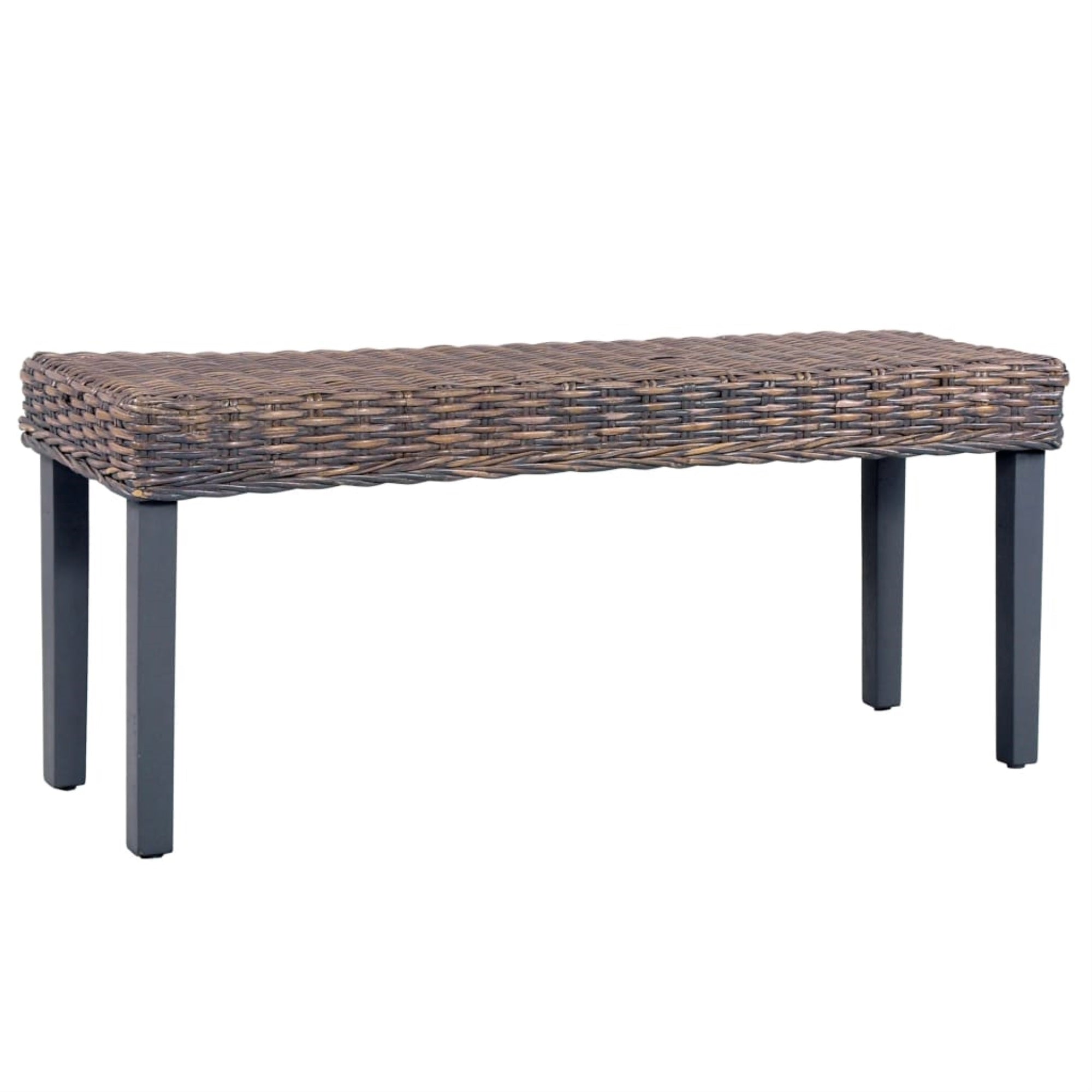 Vidaxl Bench 43.3' Gray Natural Kubu Rattan And Solid Mango Wood