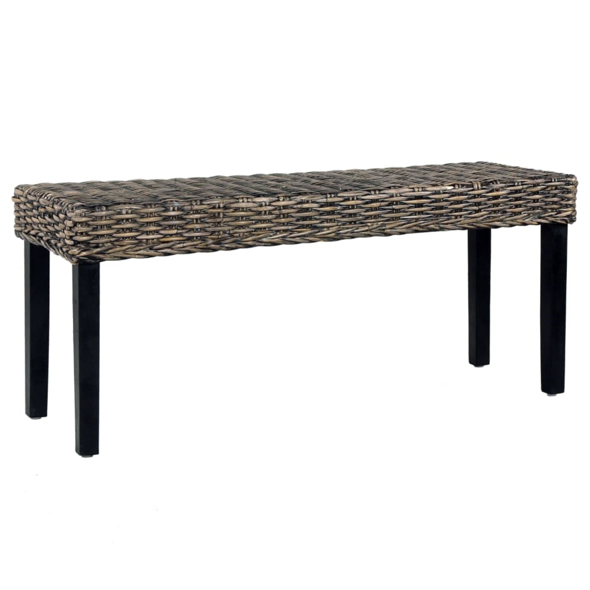 Vidaxl Bench 43.3' Black Natural Kubu Rattan And Solid Mango Wood