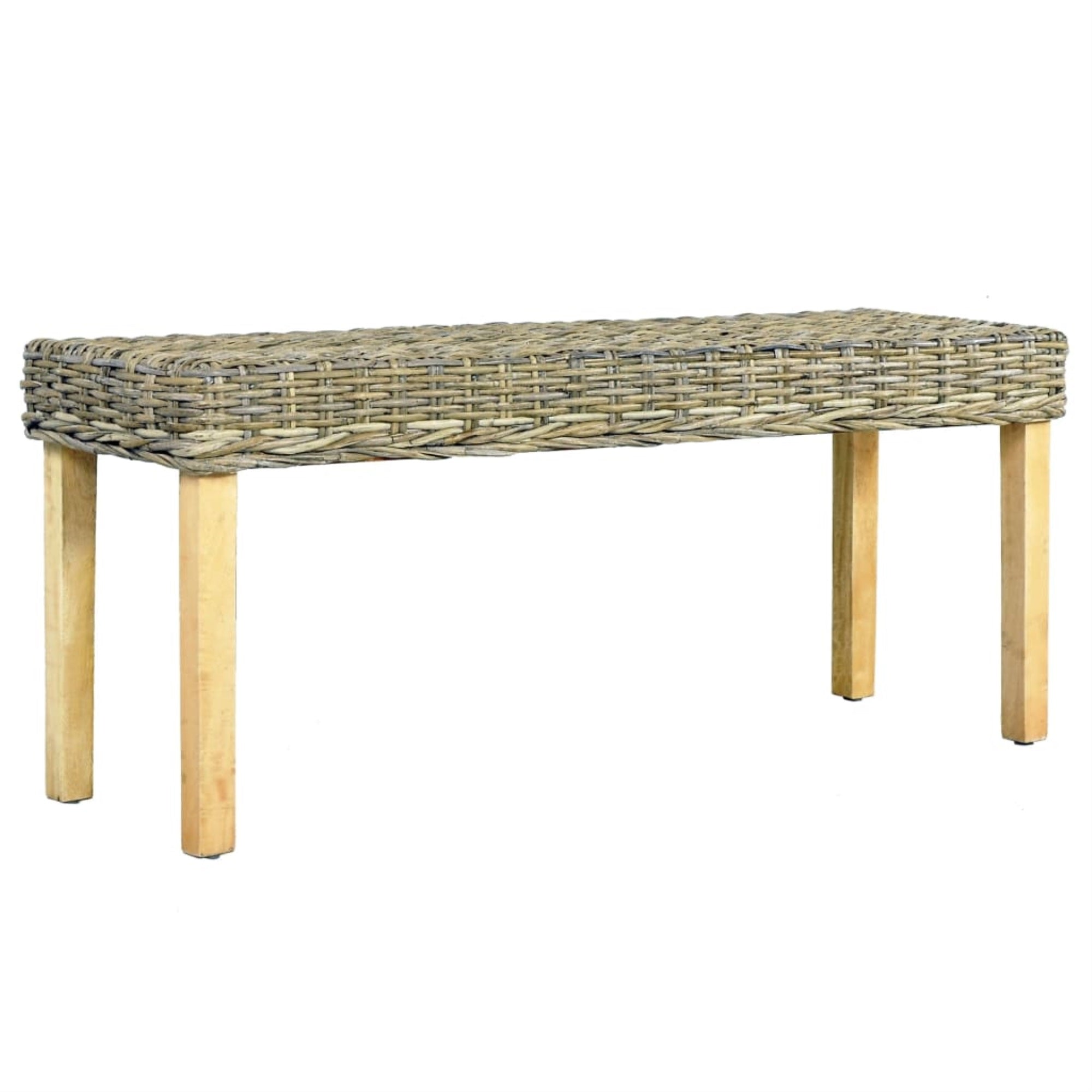 Vidaxl Bench 43.3' Natural Kubu Rattan And Solid Mango Wood