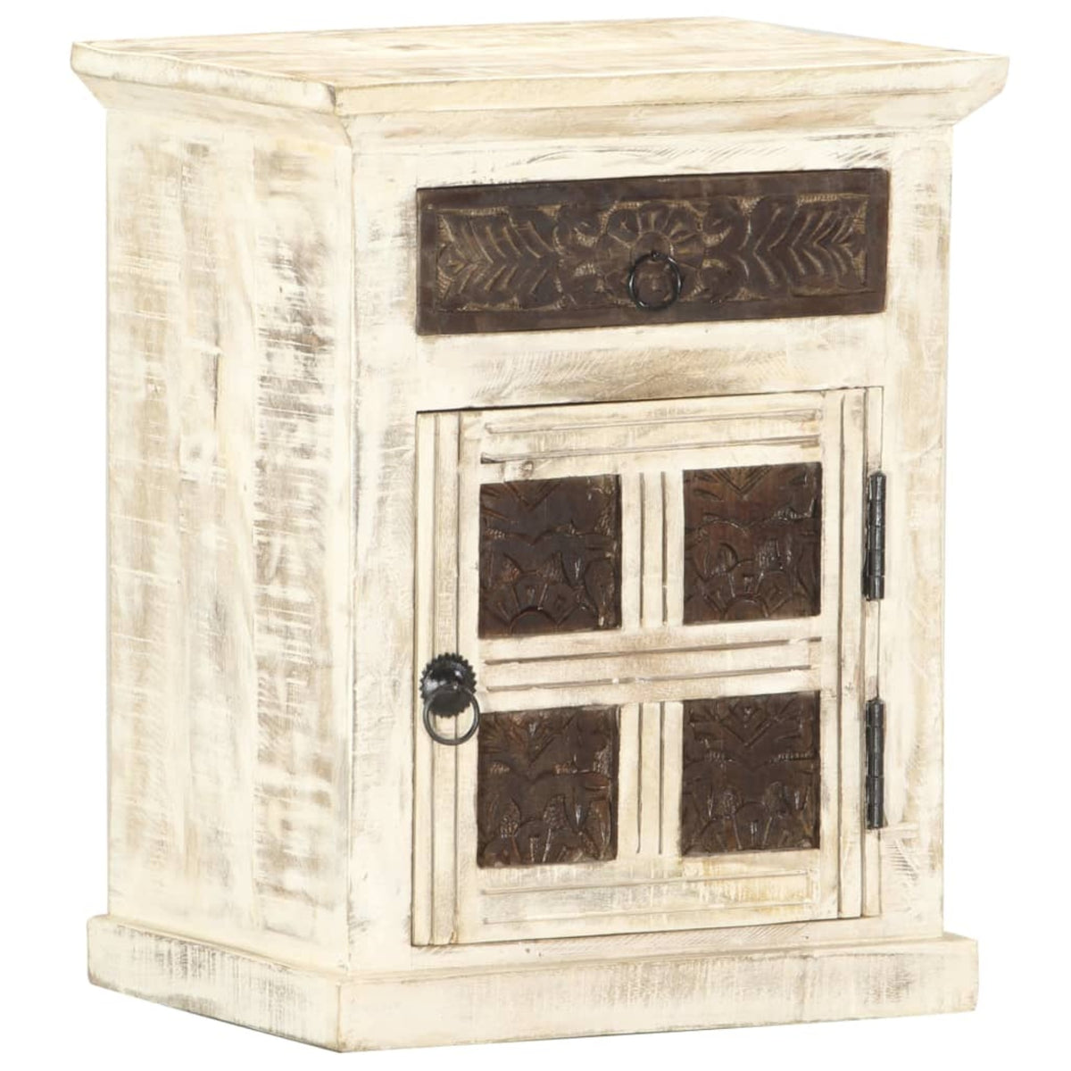 Vidaxl Bedside Cabinet White 15.7'X11.8'X19.7' Solid Mango Wood