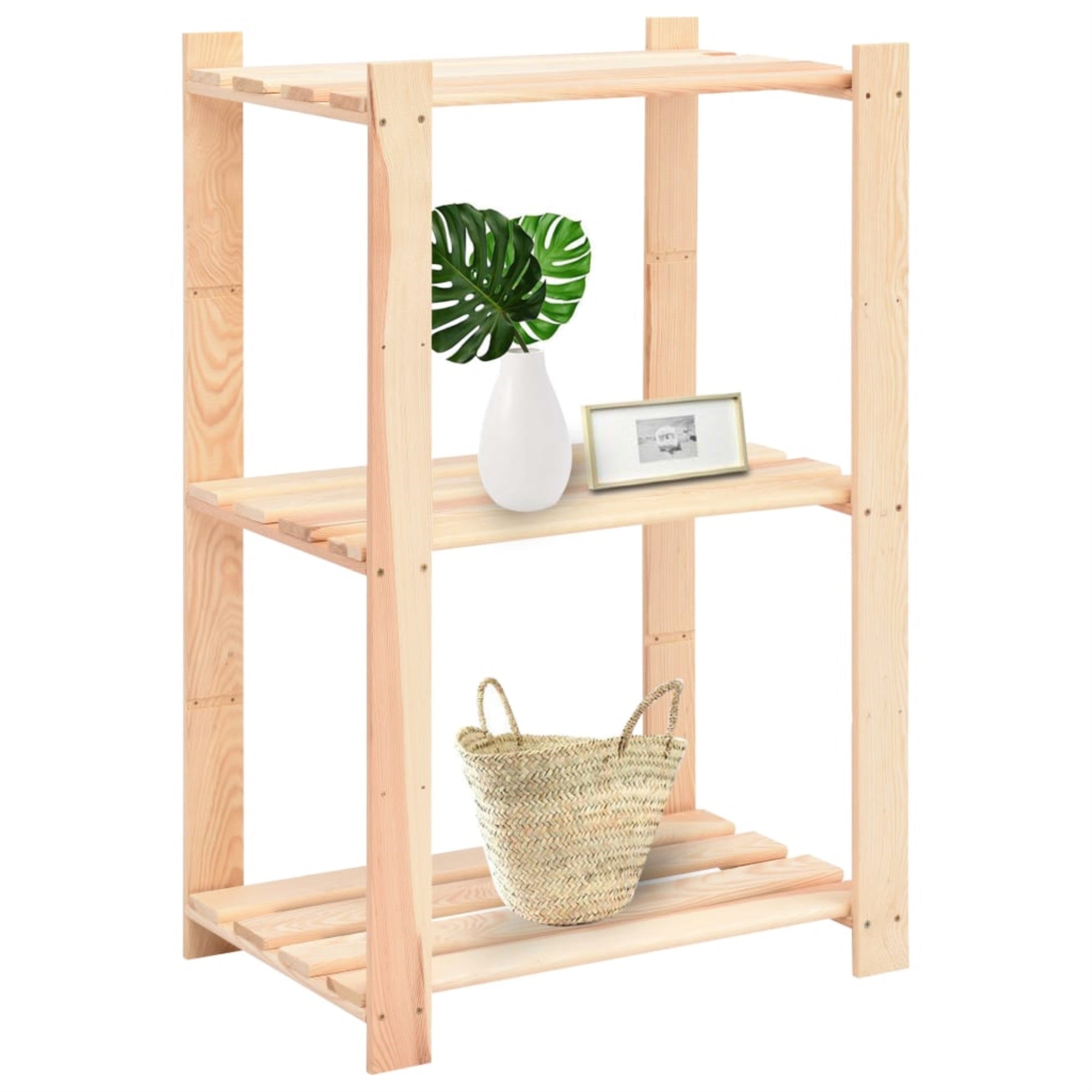 Vidaxl 3-Tier Storage Rack 23.6'X15'X35.4' Solid Pinewood 330.7 Lb