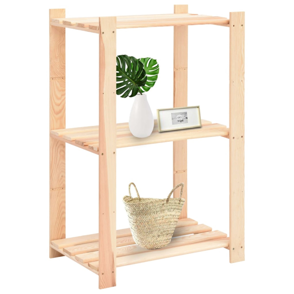 Vidaxl 3-Tier Storage Rack 23.6'X15'X35.4' Solid Pinewood 330.7 Lb