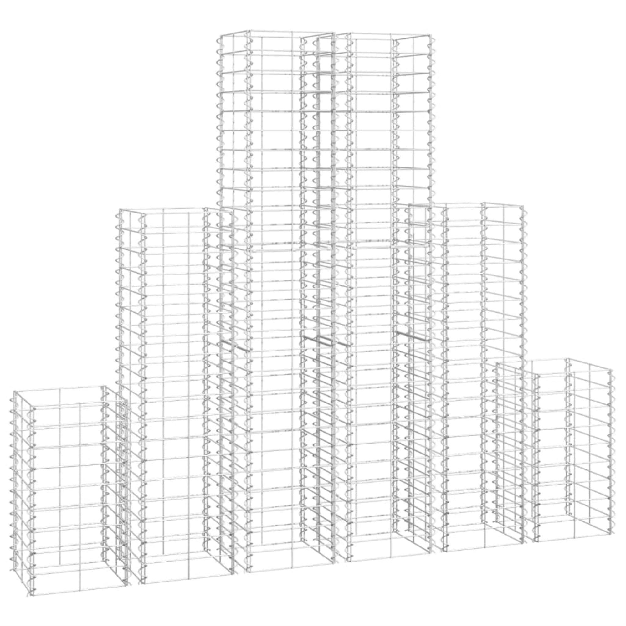 vidaXL Gabion Set 6 Piece Galvanized Wire Outdoor Garden Patio Yard Privacy Protection Welded Mesh Rock-Stone Wall Barrier Fence Panel