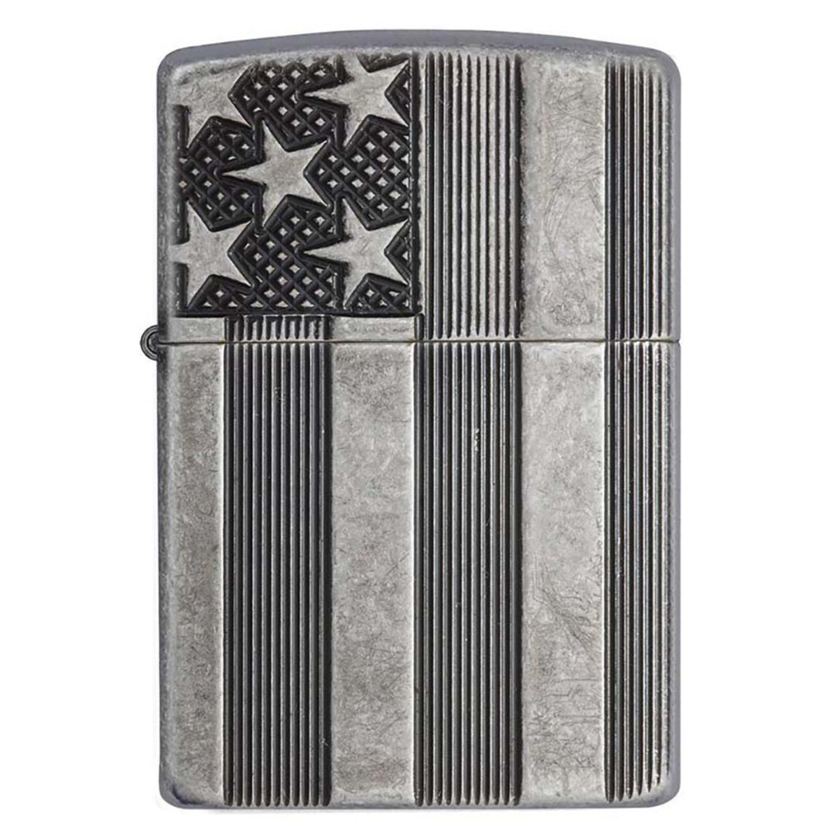 Zippo Windproof Lighter U.S. Flag Armor Case  Antique Slilver Plate Finish