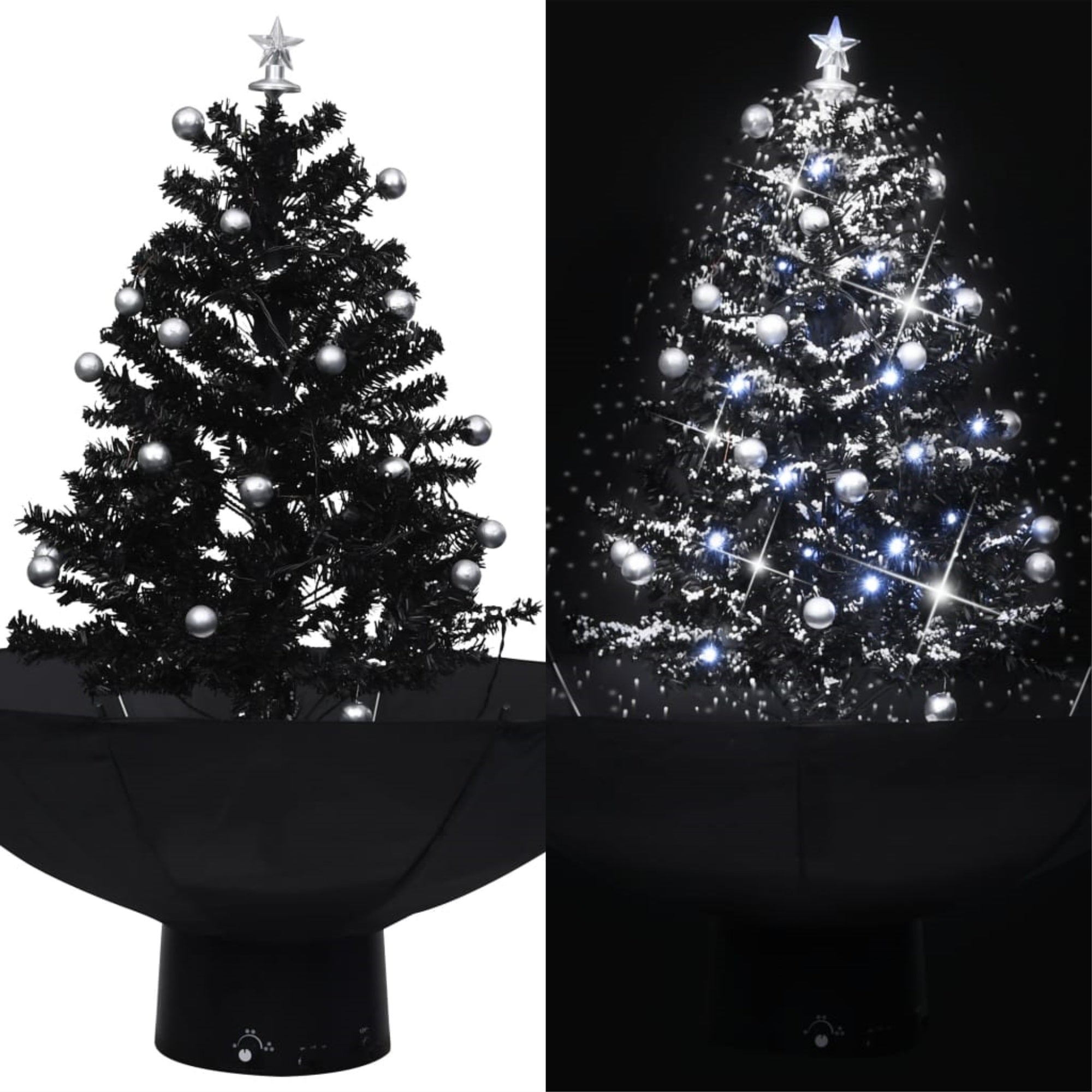 Vidaxl Snowing Christmas Tree With Umbrella Base Black 29.5' Pvc