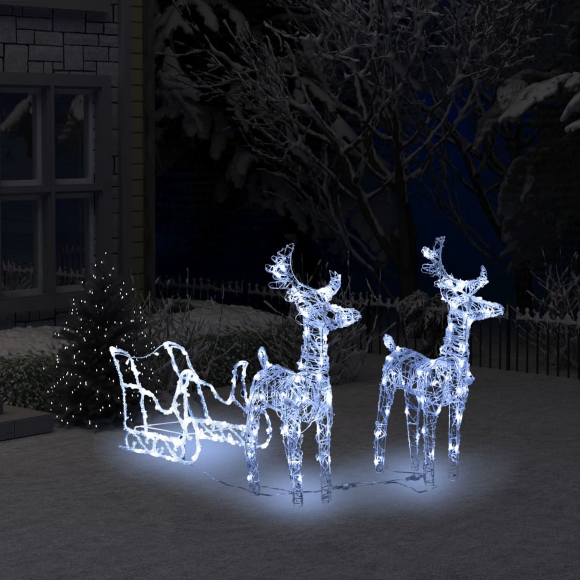 Vidaxl Reindeers & Sleigh Christmas Decoration 160 Leds 51.2' Acrylic