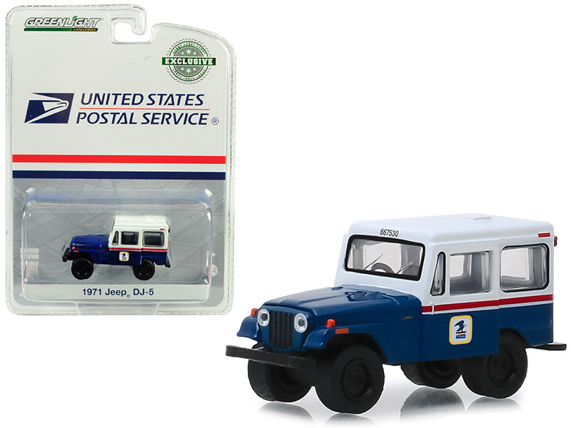 1971 Jeep Dj-5 Blue And White 'United States Postal Service' (Usps) 'Hobby Exclusive' 1/64 Diecast Model Car By Greenlight