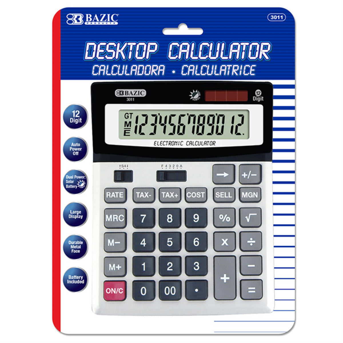 Bazic 12-Digit Desktop Calculator W/ Profit Calculation & Tax Functions