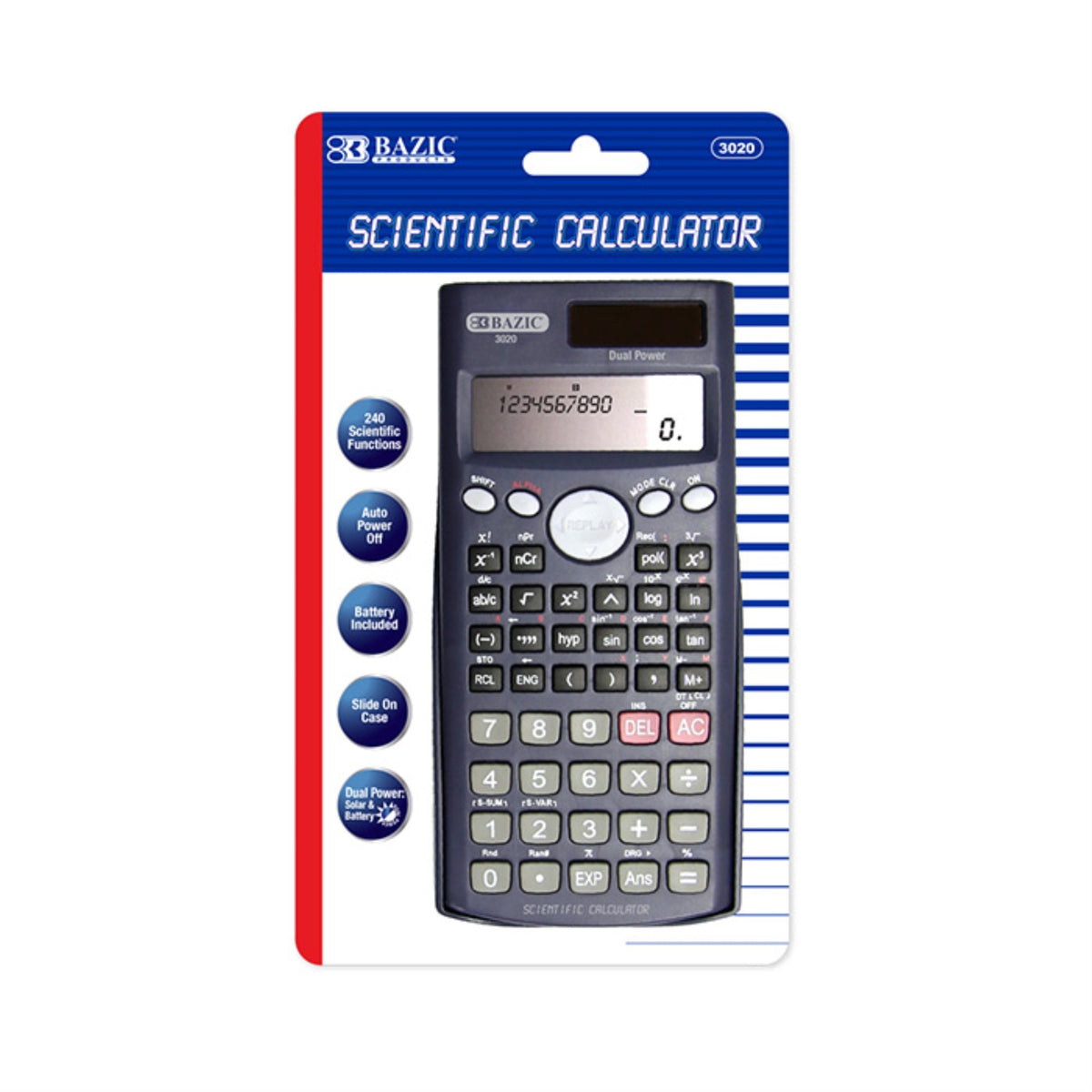 Bazic 240 Function Scientific Calculator W/ Slide-On Case /Case Qty - 72