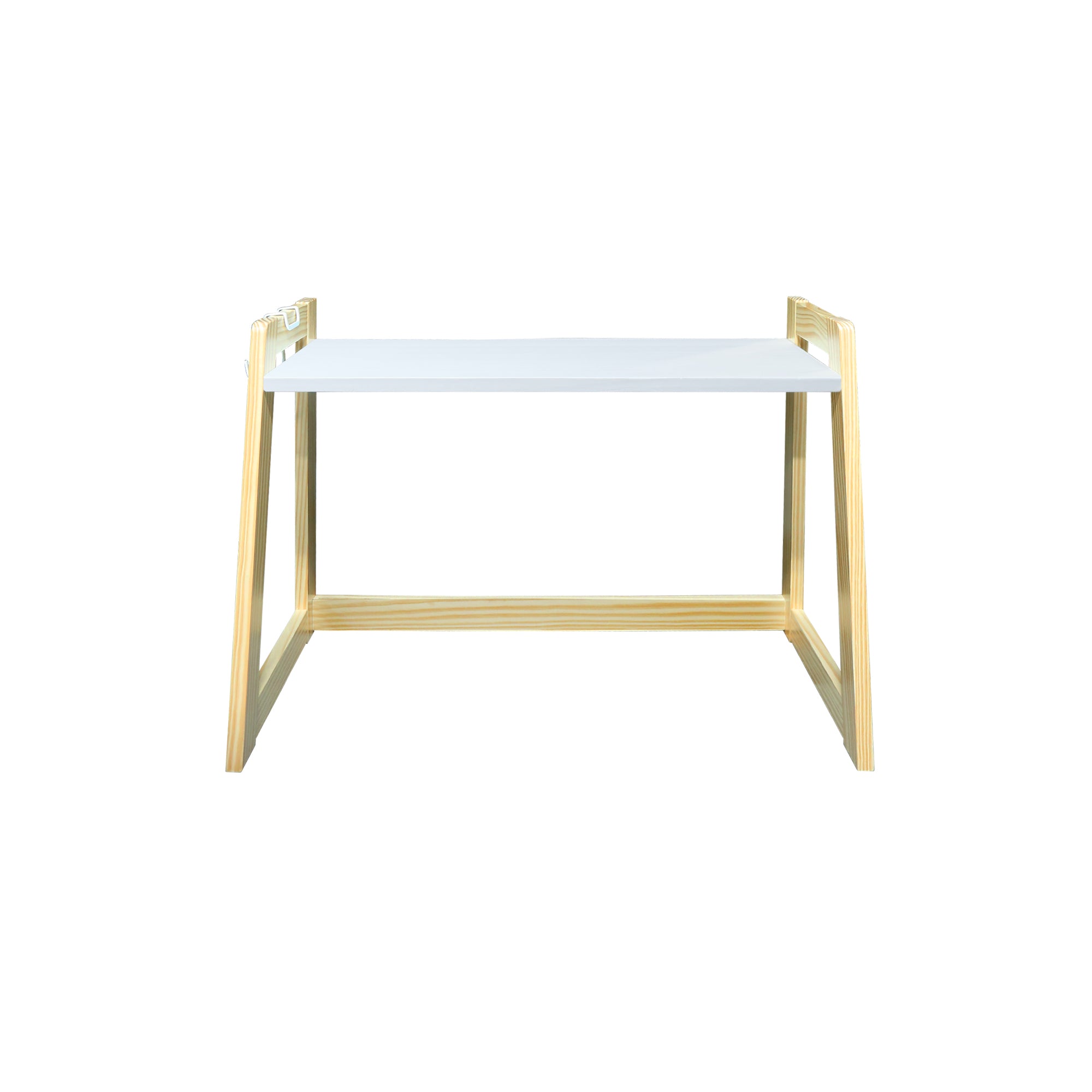 100% Solid Wood Microwave Oven Countertop Rack With Hooks - Natural/White