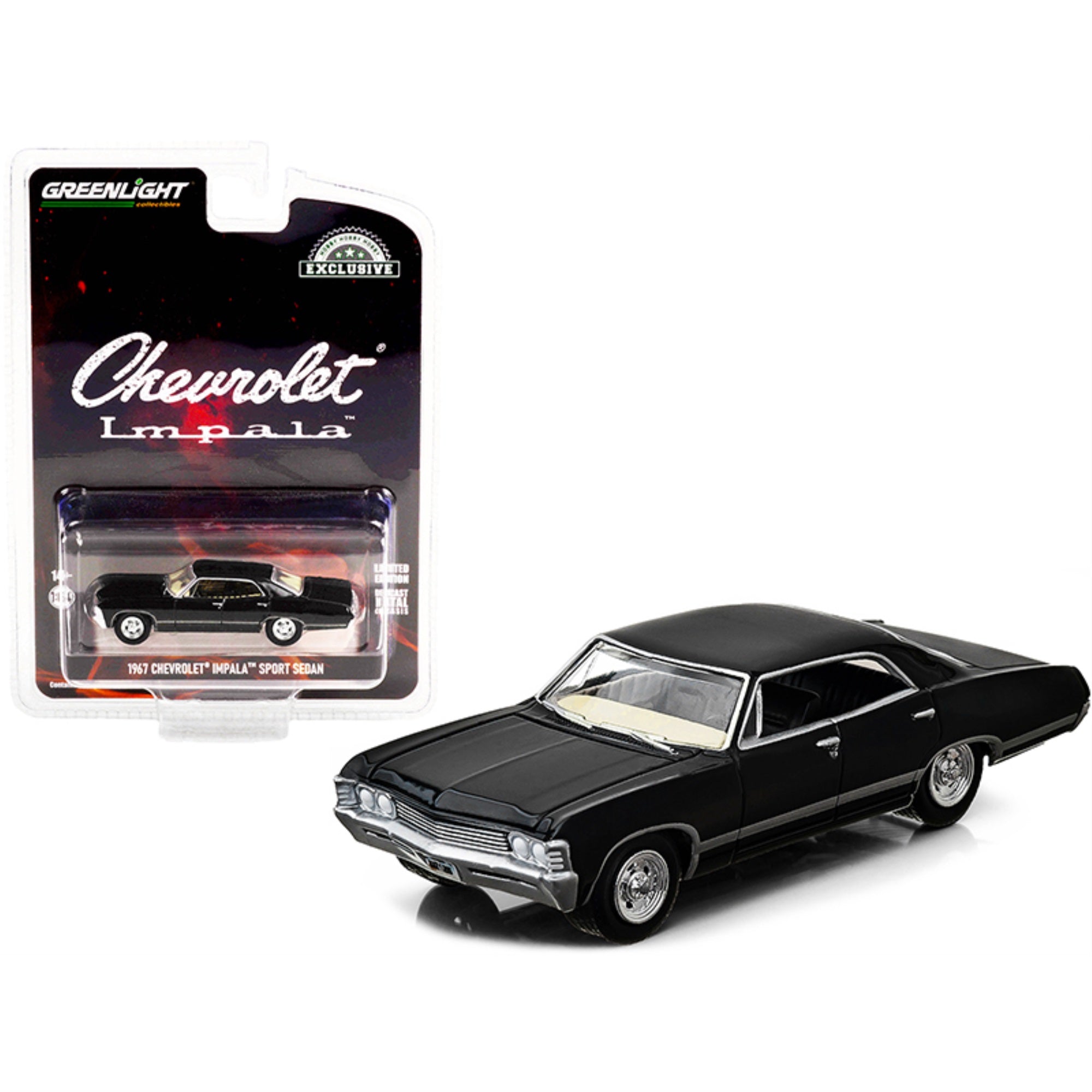 1967 Chevrolet Impala Sport Sedan Tuxedo Black “Hobby Exclusive” 1/64 Diecast Model Car by Greenlight