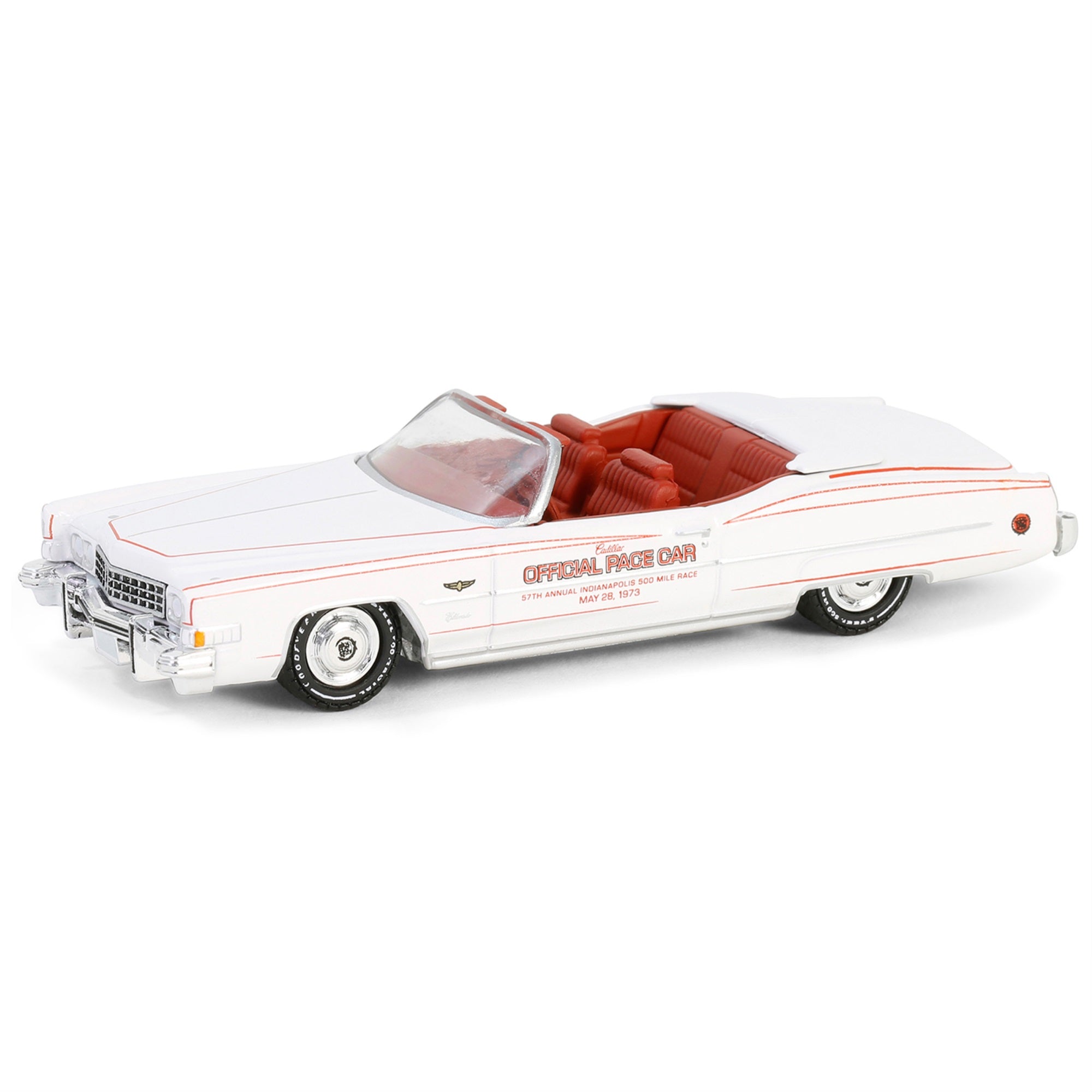 1973 Cadillac Eldorado Convertible '57Th Annual Indianapolis 500 Mile Race Official Pace Car' White With Red Interior 'Hobby Exclusive' Series 1/64 Diecast Model Car By Greenlight