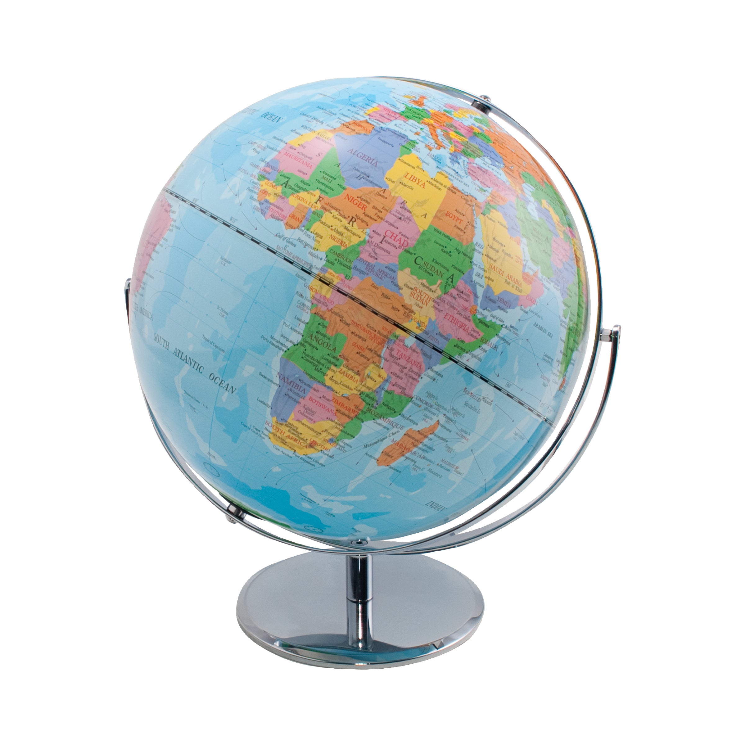 Advantus 30502 12-Inch Globe With Blue Oceans, Silver-Toned Metal Desktop Base,Full-Meridian