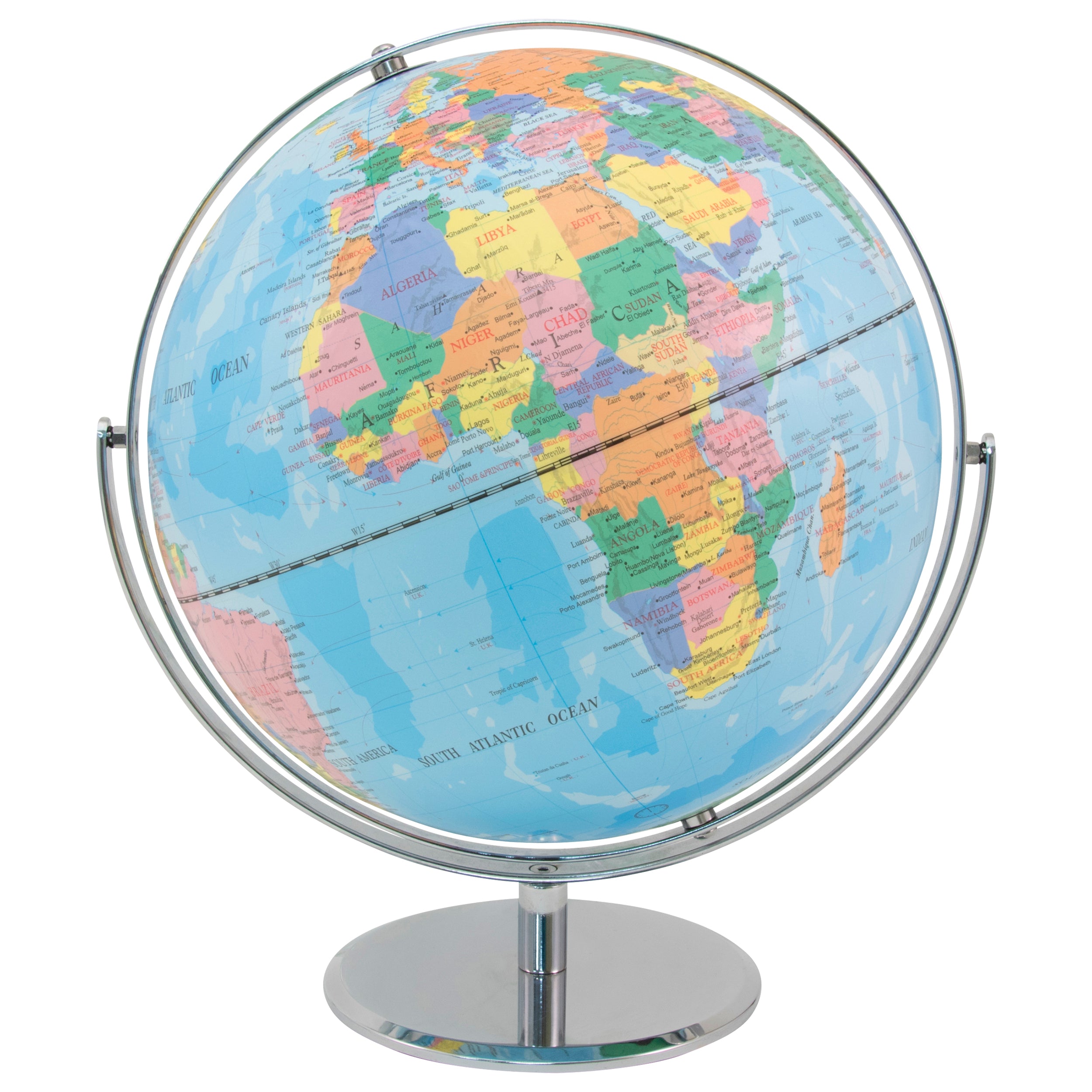 Advantus 30502 12-Inch Globe With Blue Oceans, Silver-Toned Metal Desktop Base,Full-Meridian