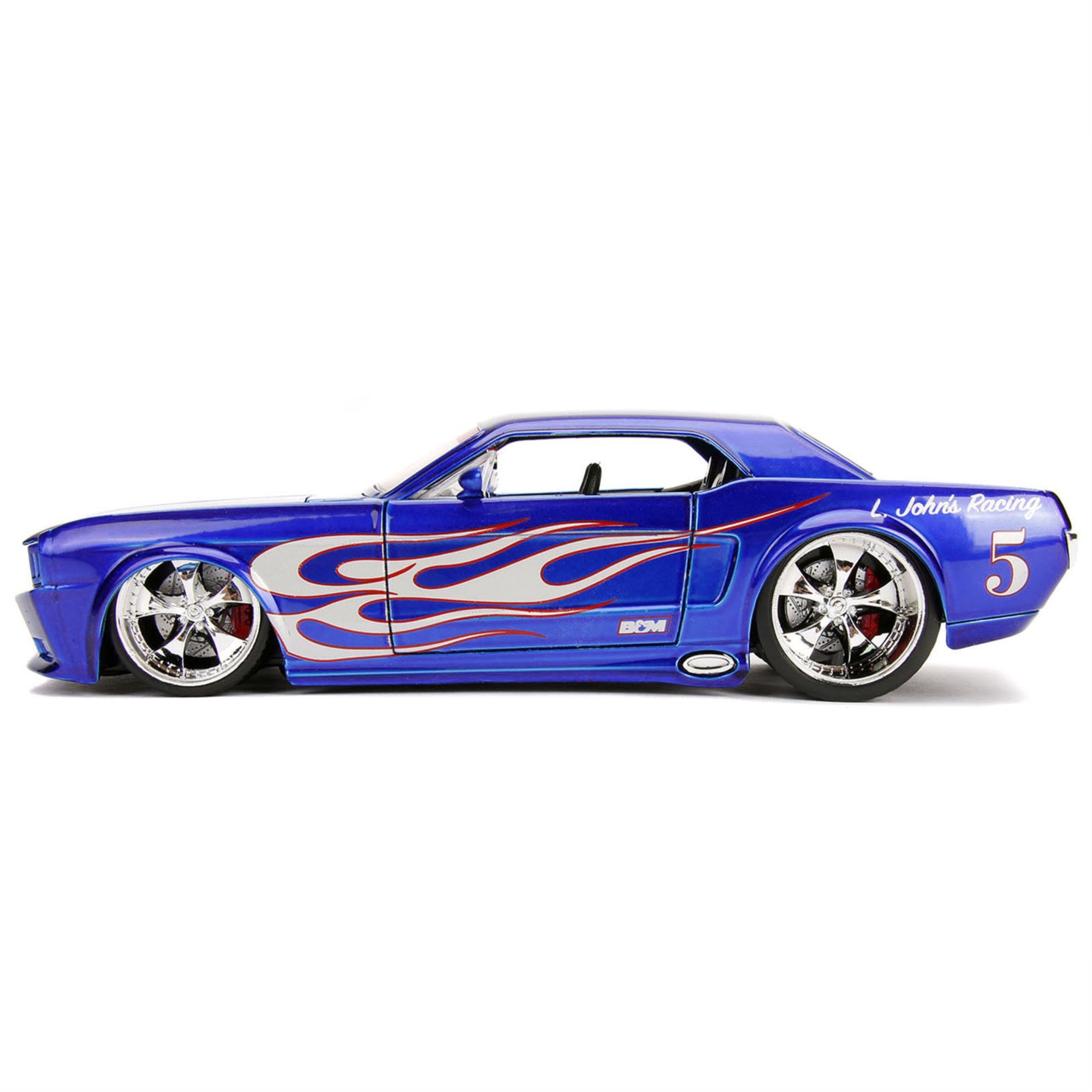 1965 Ford Mustang #5 'L. John'S Racing' Candy Blue With Flame Graphics 'Bigtime Muscle' Series 1/24 Diecast Model Car By Jada
