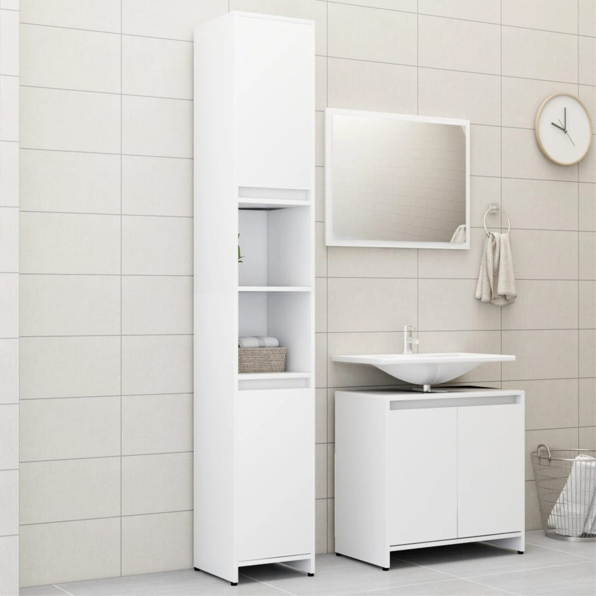 Vidaxl 3 Piece Bathroom Furniture Set White Chipboard