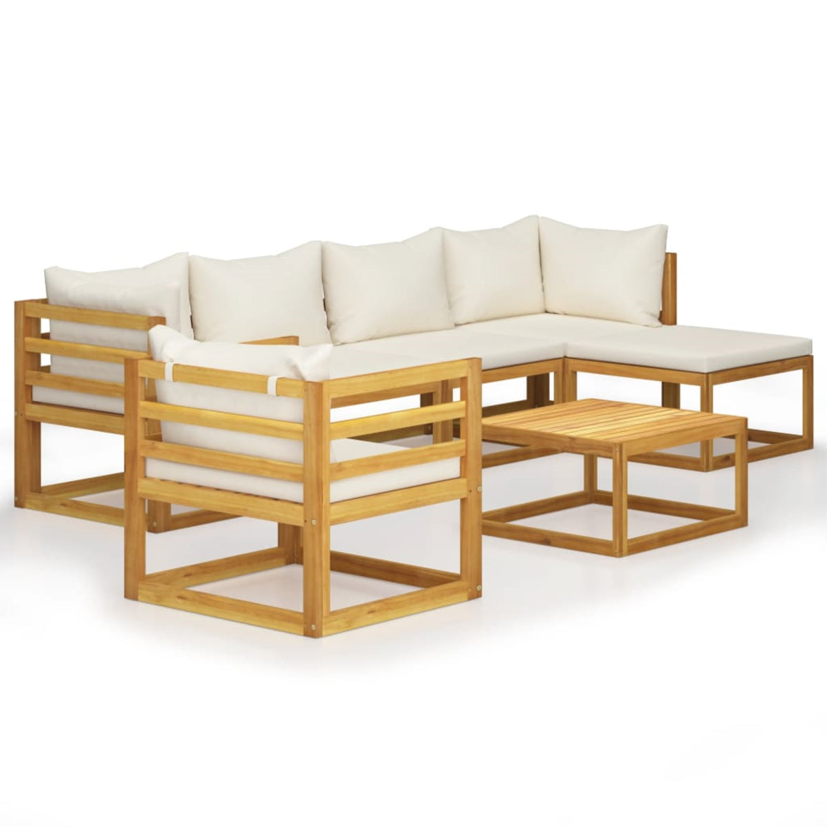 Vidaxl 7 Piece Garden Lounge Set With Cushion Cream Solid Acacia Wood