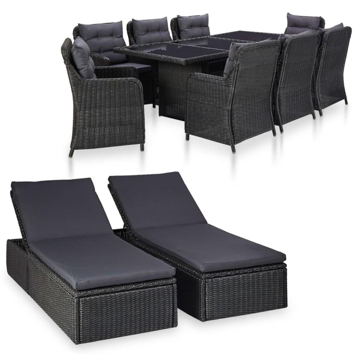 Vidaxl 11 Piece Patio Dining Set Poly Rattan Black
