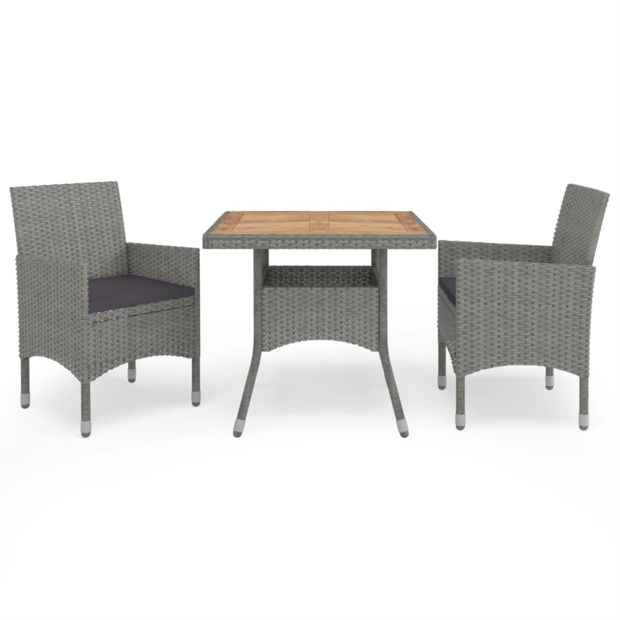 vidaXL 3 Piece Garden Dining Set Gray Poly Rattan and Acacia Wood