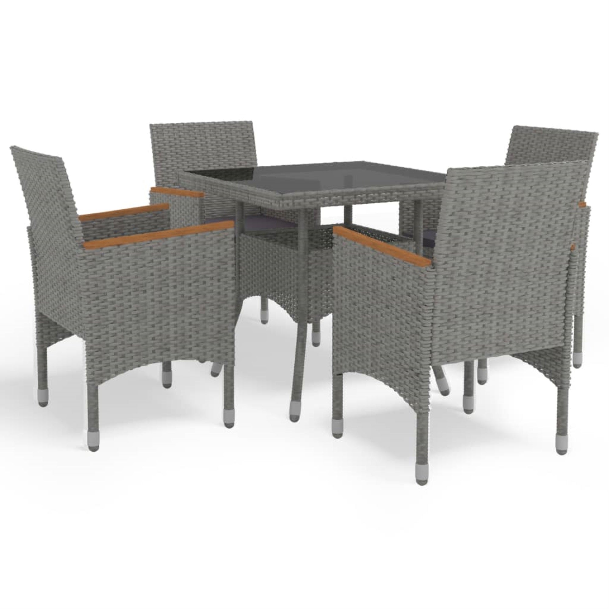 vidaXL 5 Piece Patio Dining Set Gray Poly Rattan and Acacia Wood