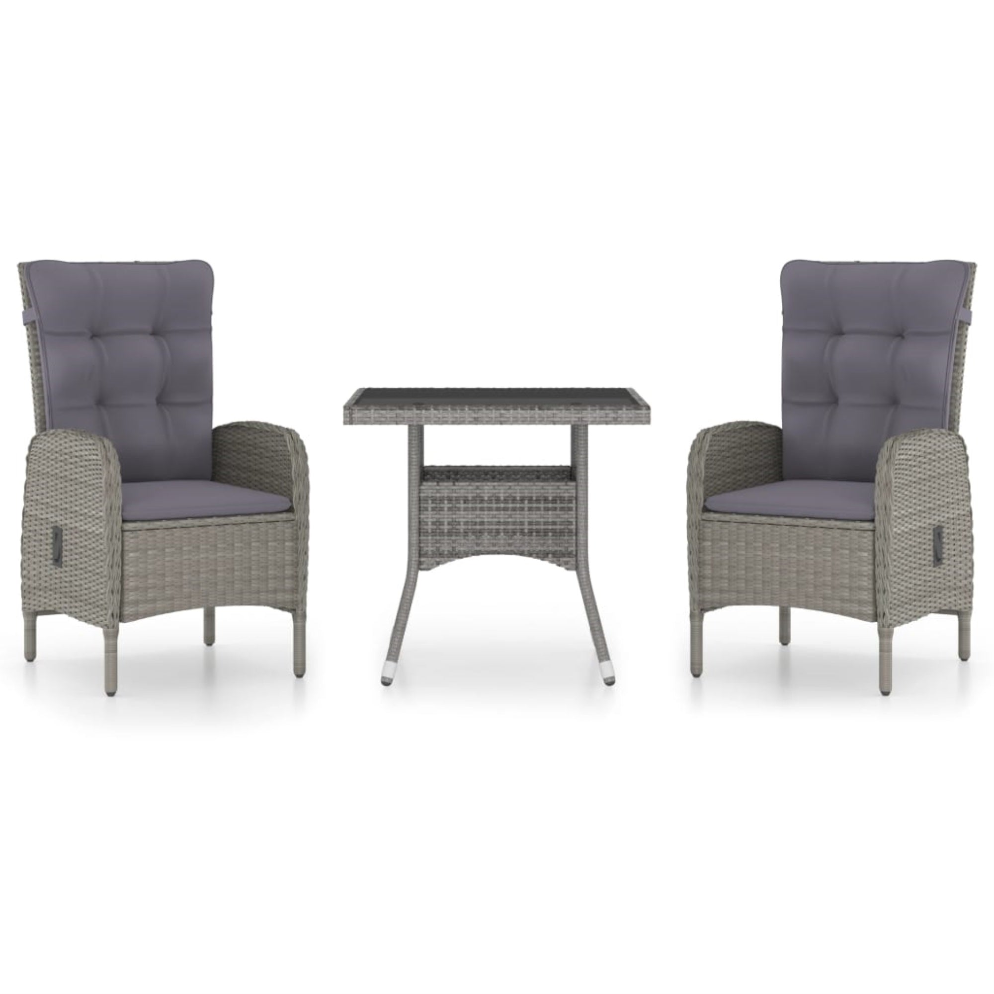 Vidaxl 3 Piece Patio Dining Set Poly Rattan And Glass Gray