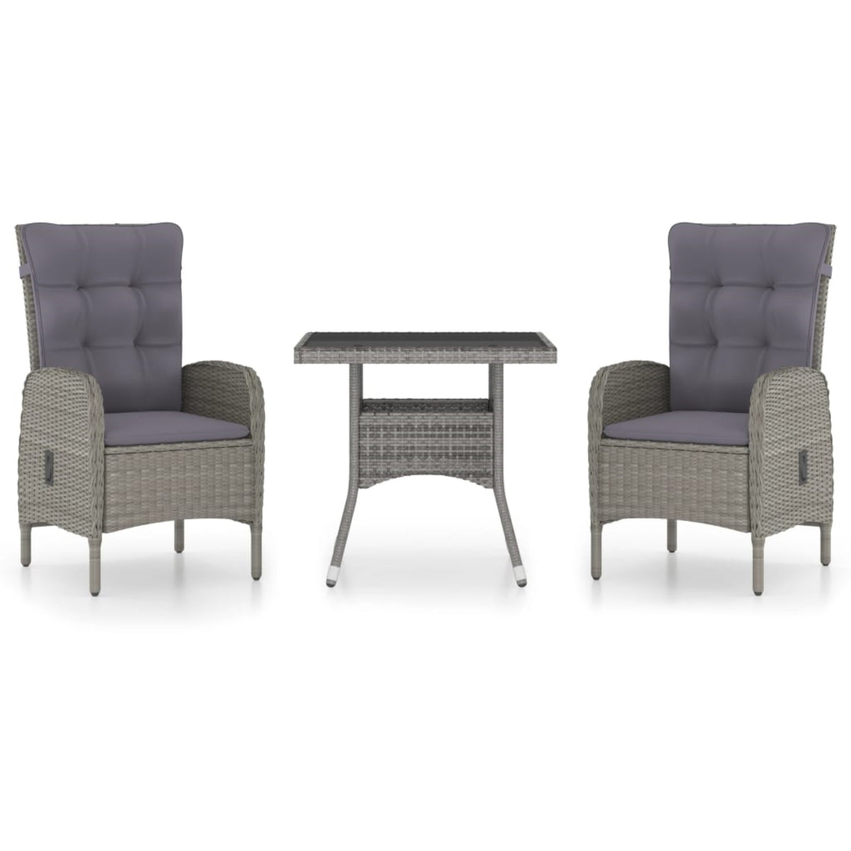 Vidaxl 3 Piece Patio Dining Set Poly Rattan And Glass Gray