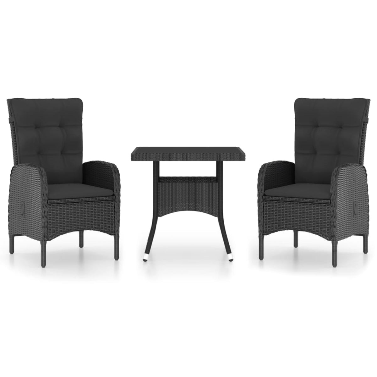 Vidaxl 3 Piece Patio Dining Set Poly Rattan And Glass Black
