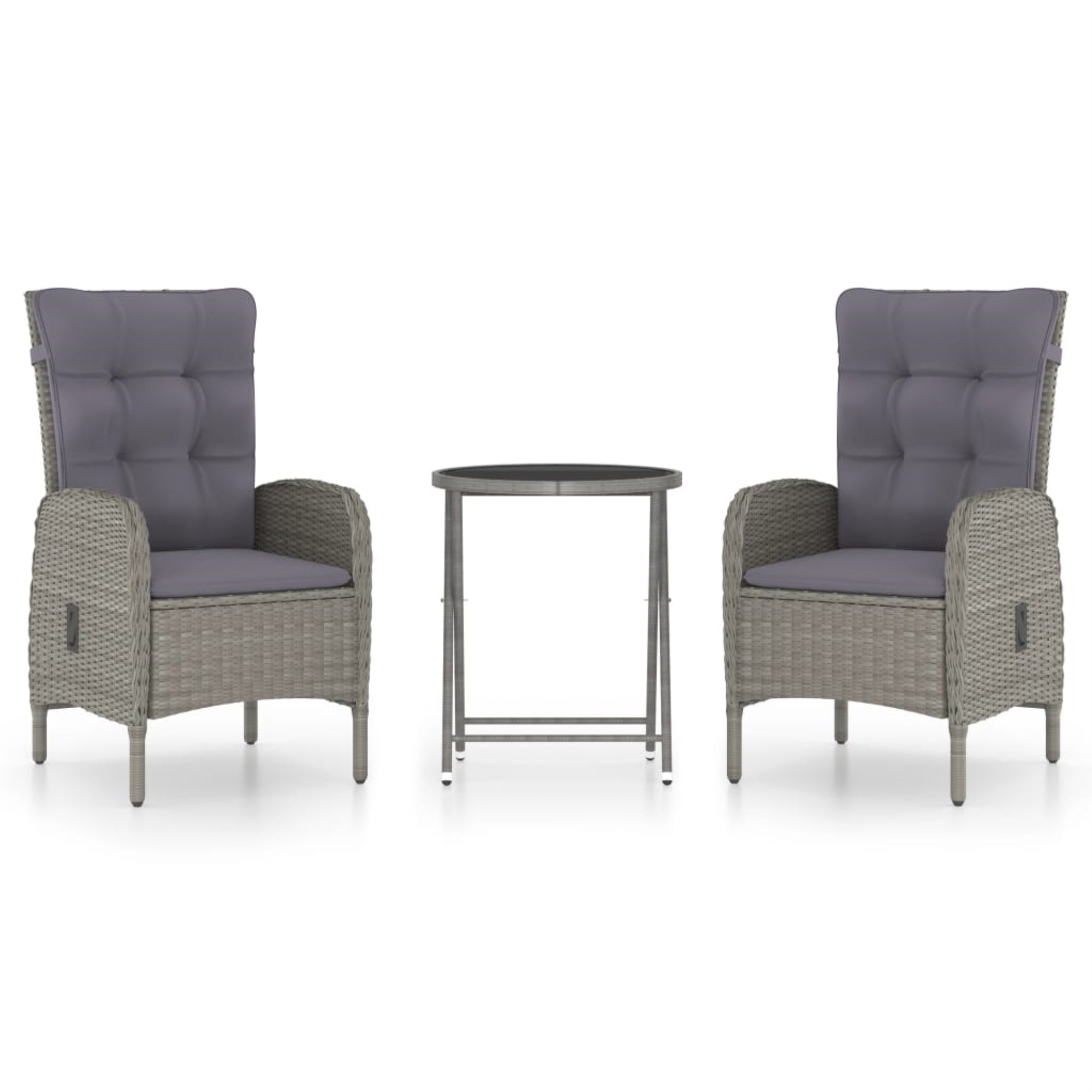 vidaXL 3 Piece Patio Bistro Set Poly Rattan and Glass Gray