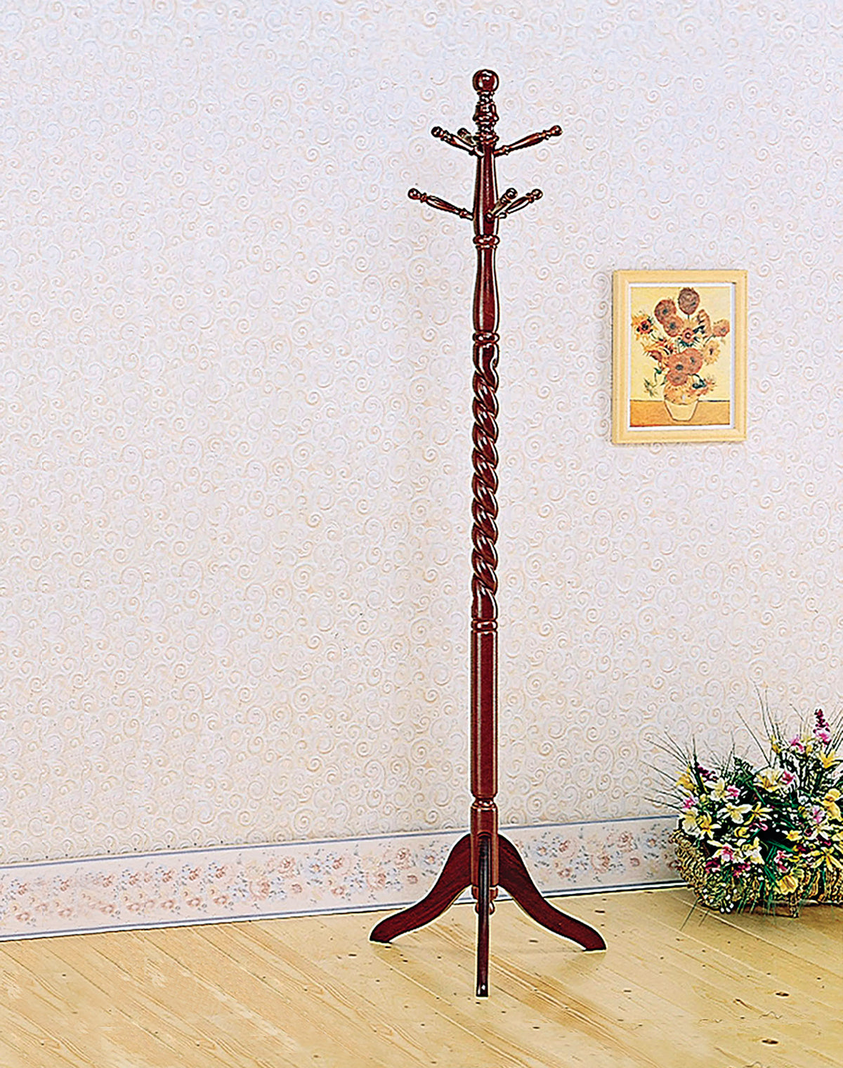 Casafoyer Traditional Merlot Twisted Post Coat Rack-Rubberwood Construction,  Twist Center Design-Hang Coats And Hats With Ease'