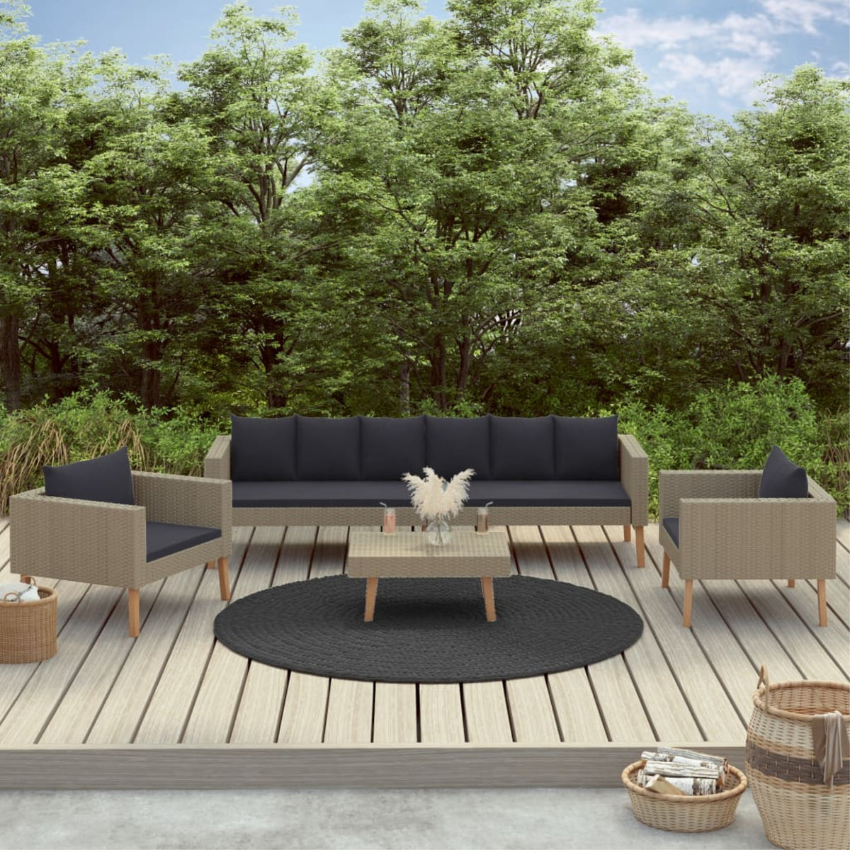 Vidaxl 4 Piece Garden Lounge Set With Cushions Poly Rattan Beige