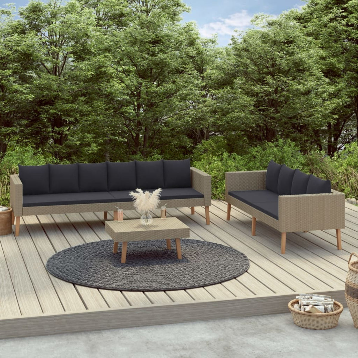Vidaxl 3 Piece Garden Lounge Set With Cushions Poly Rattan Beige