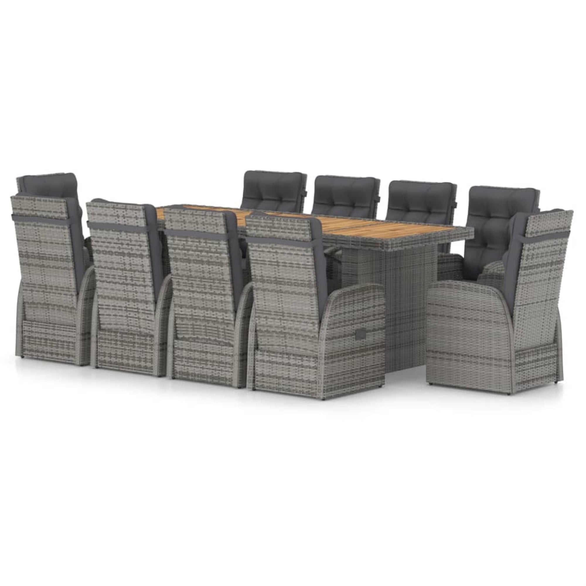 Vidaxl 11 Piece Outdoor Dining Set With Cushions Poly Rattan Gray