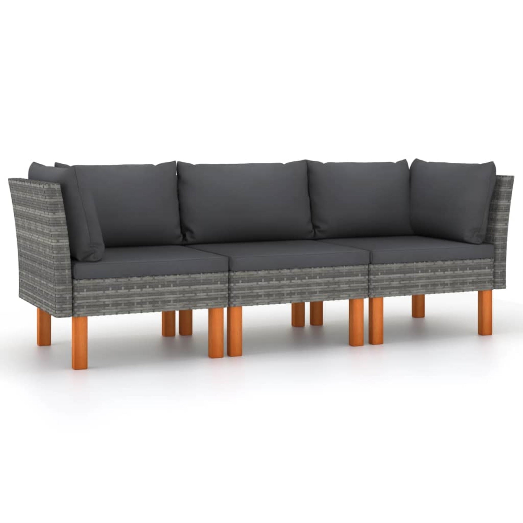 Vidaxl 3-Seater Garden Sofa With Cushions Gray Poly Rattan