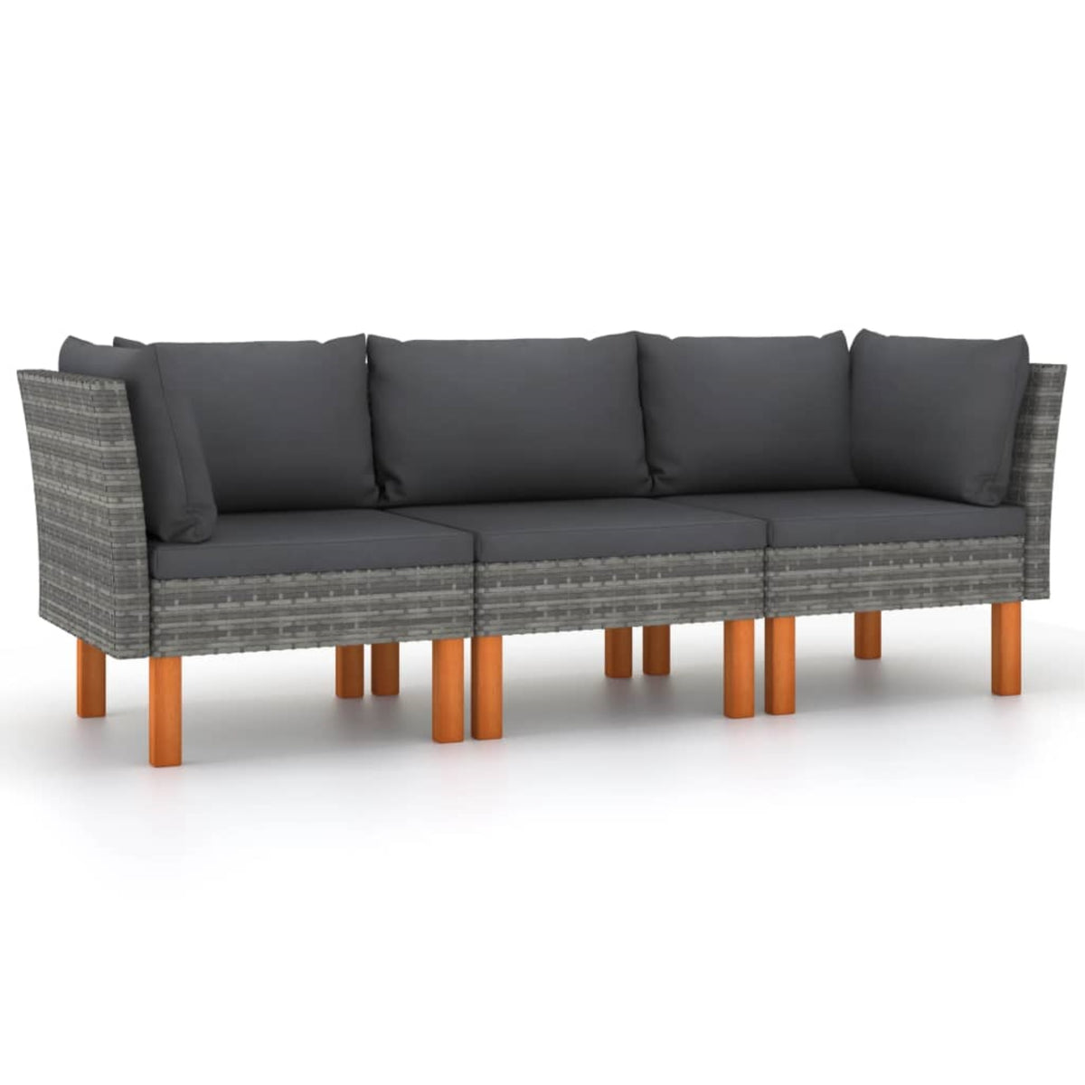 Vidaxl 3-Seater Garden Sofa With Cushions Gray Poly Rattan