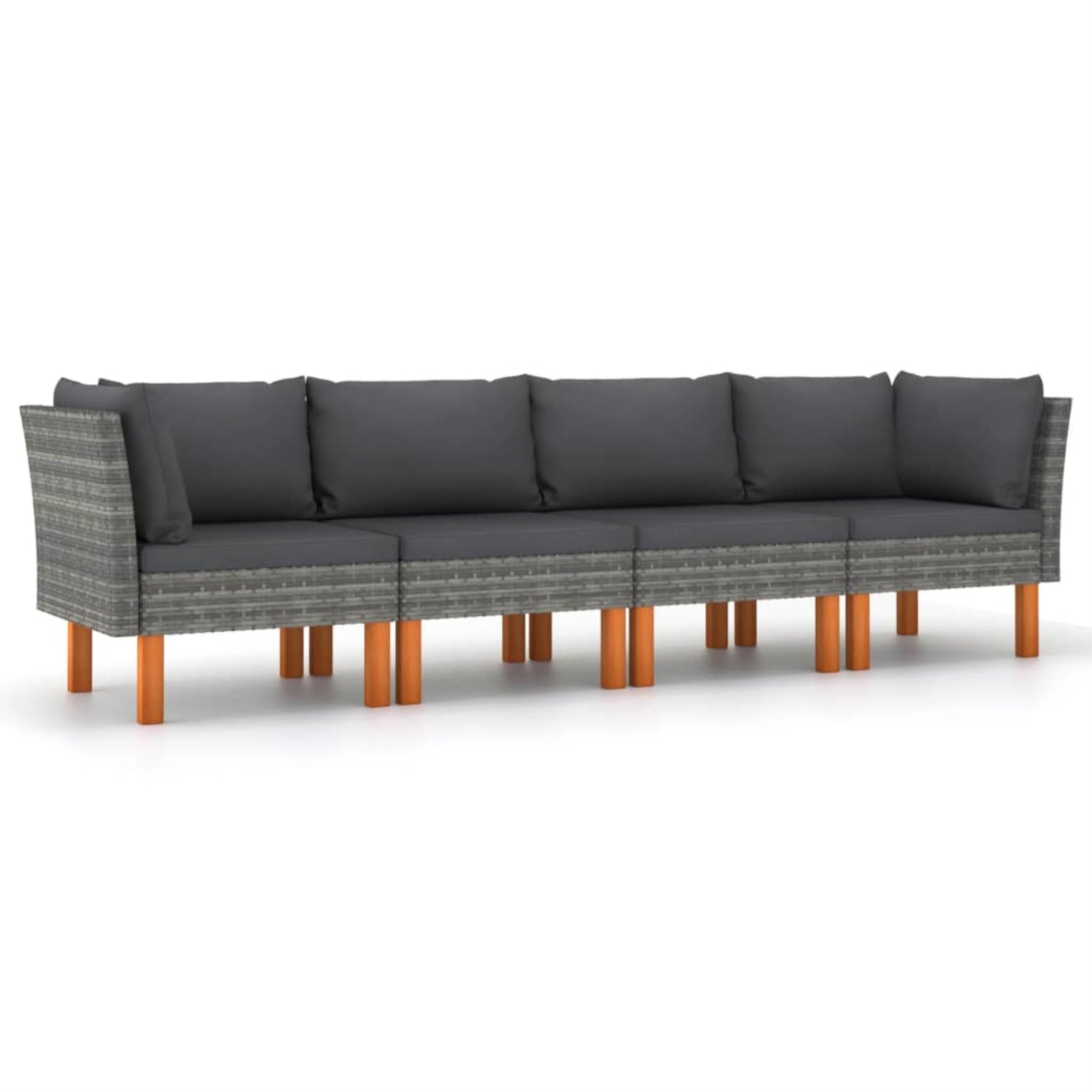 vidaXL 4-Seater Garden Sofa with Cushions Gray Poly Rattan