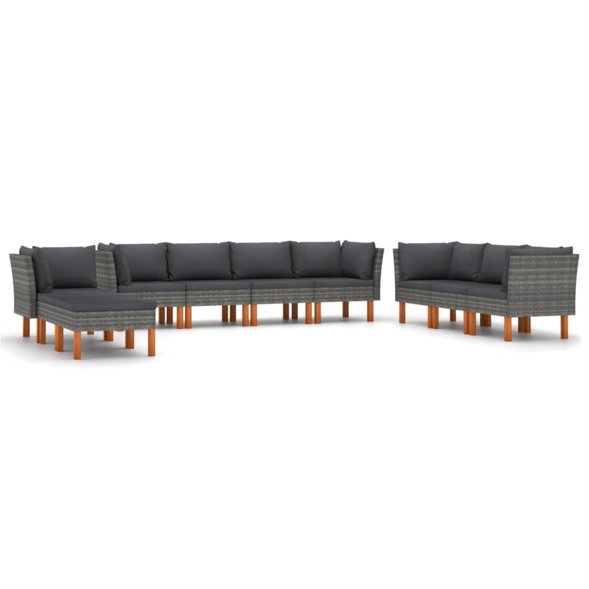 vidaXL 10 Piece Garden Lounge Set with Cushions Poly Rattan Gray