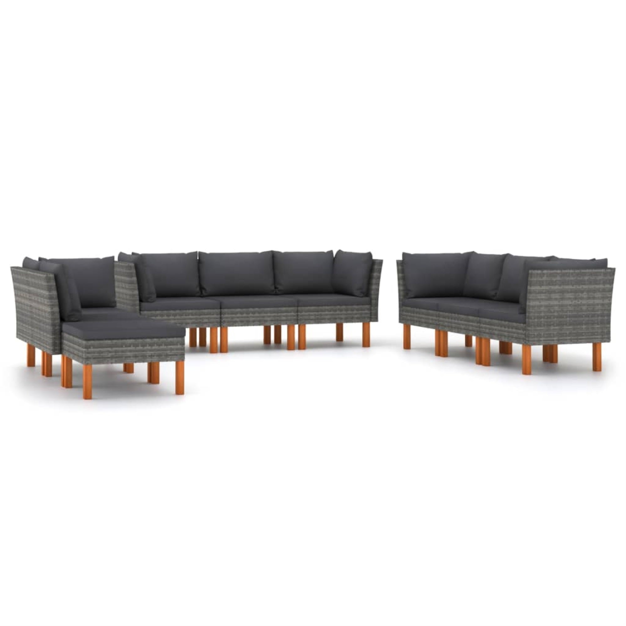 vidaXL 9 Piece Garden Lounge Set with Cushions Poly Rattan Gray