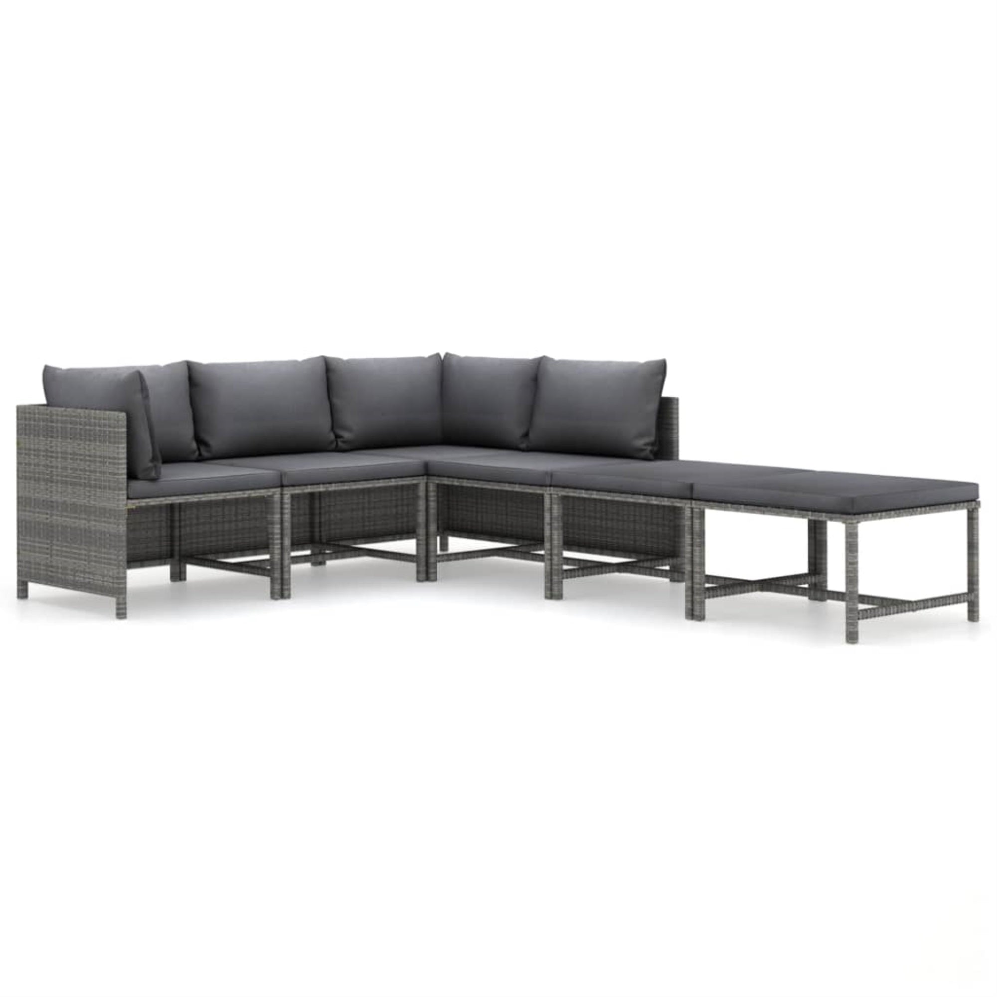 vidaXL 6 Piece Patio Lounge Set with Cushions Poly Rattan Gray